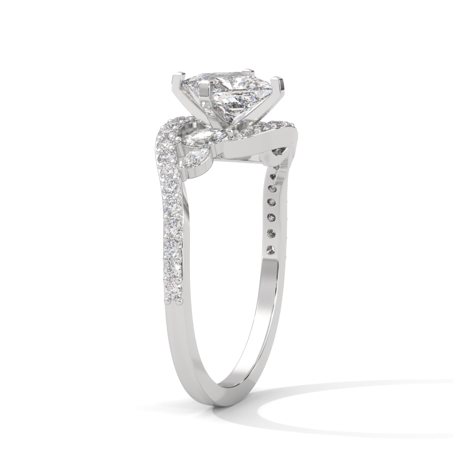 Princess Cut Lab-Grown Diamond Twisted Vine Engagement Ring in White Gold