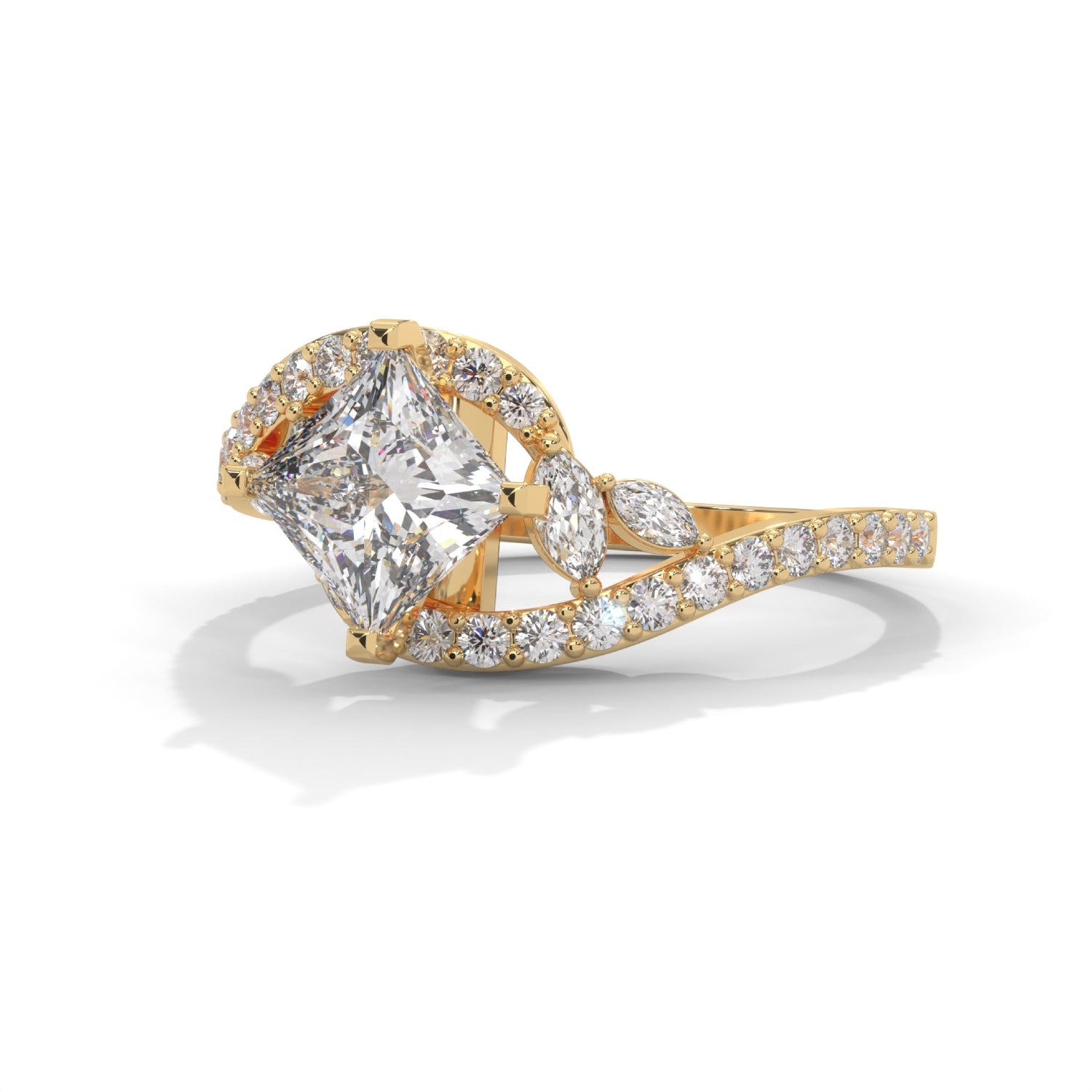 Princess Cut Lab-Grown Diamond Twisted Vine Engagement Ring in Yellow Gold