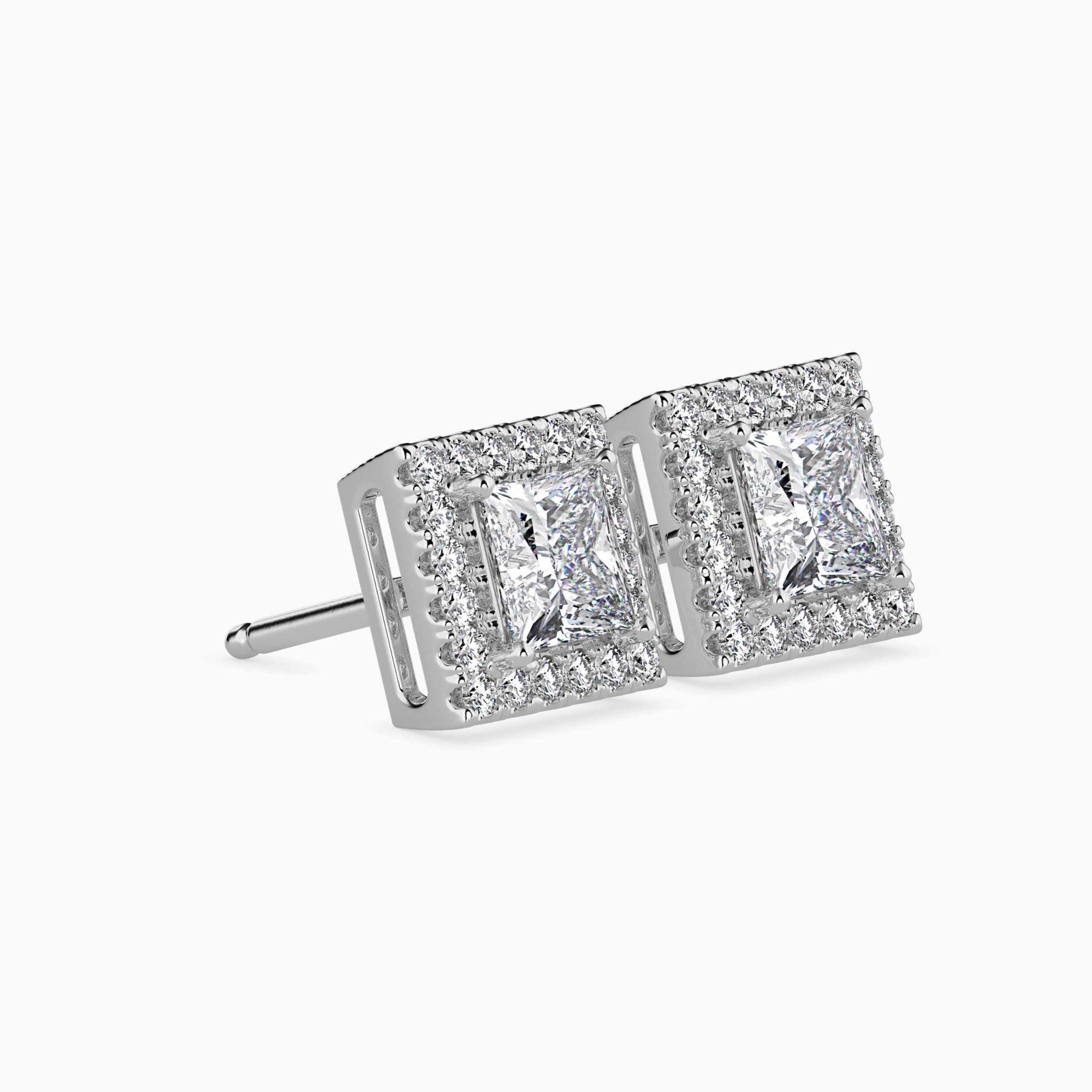 Princess Cut Lab-Grown Diamond Halo Stud Earrings in White Gold