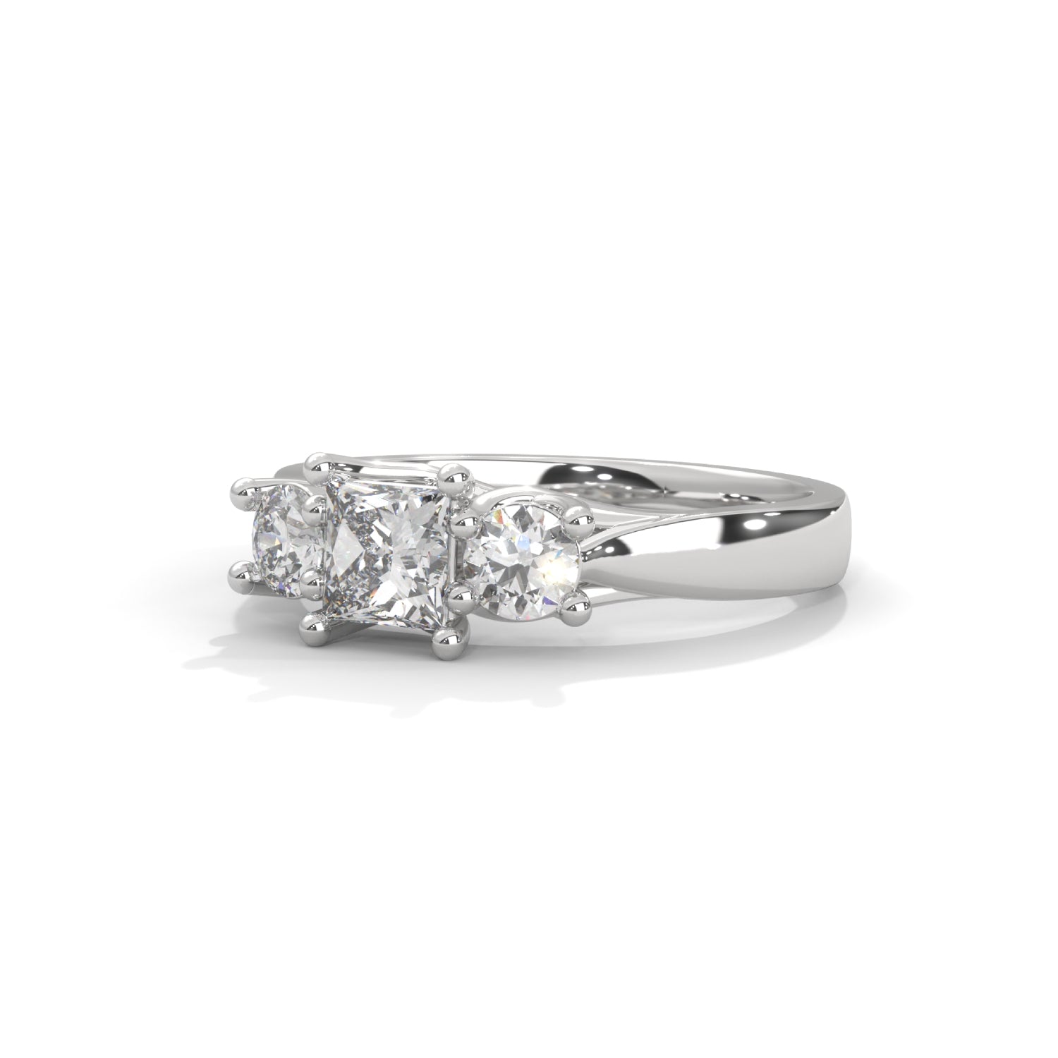 Princess and Round Brilliant Cut Lab-Grown Diamond Three-Stone Engagement Ring in White Gold
