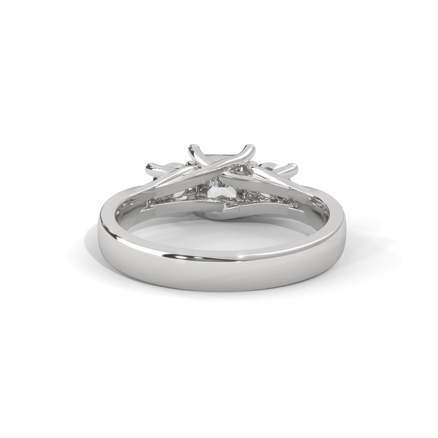 Princess and Round Brilliant Cut Lab-Grown Diamond Three-Stone Engagement Ring in White Gold