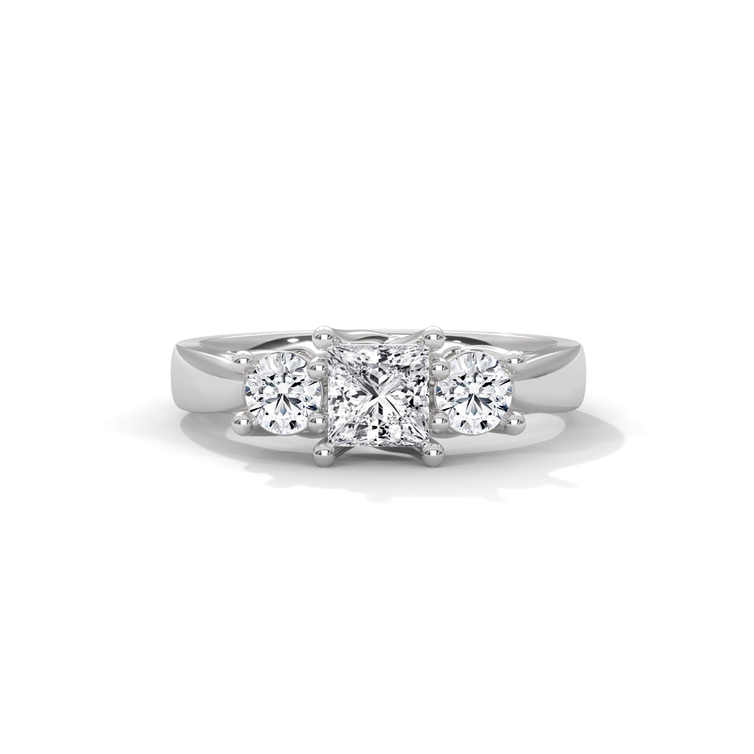 Princess and Round Brilliant Cut Lab-Grown Diamond Three-Stone Engagement Ring in White Gold
