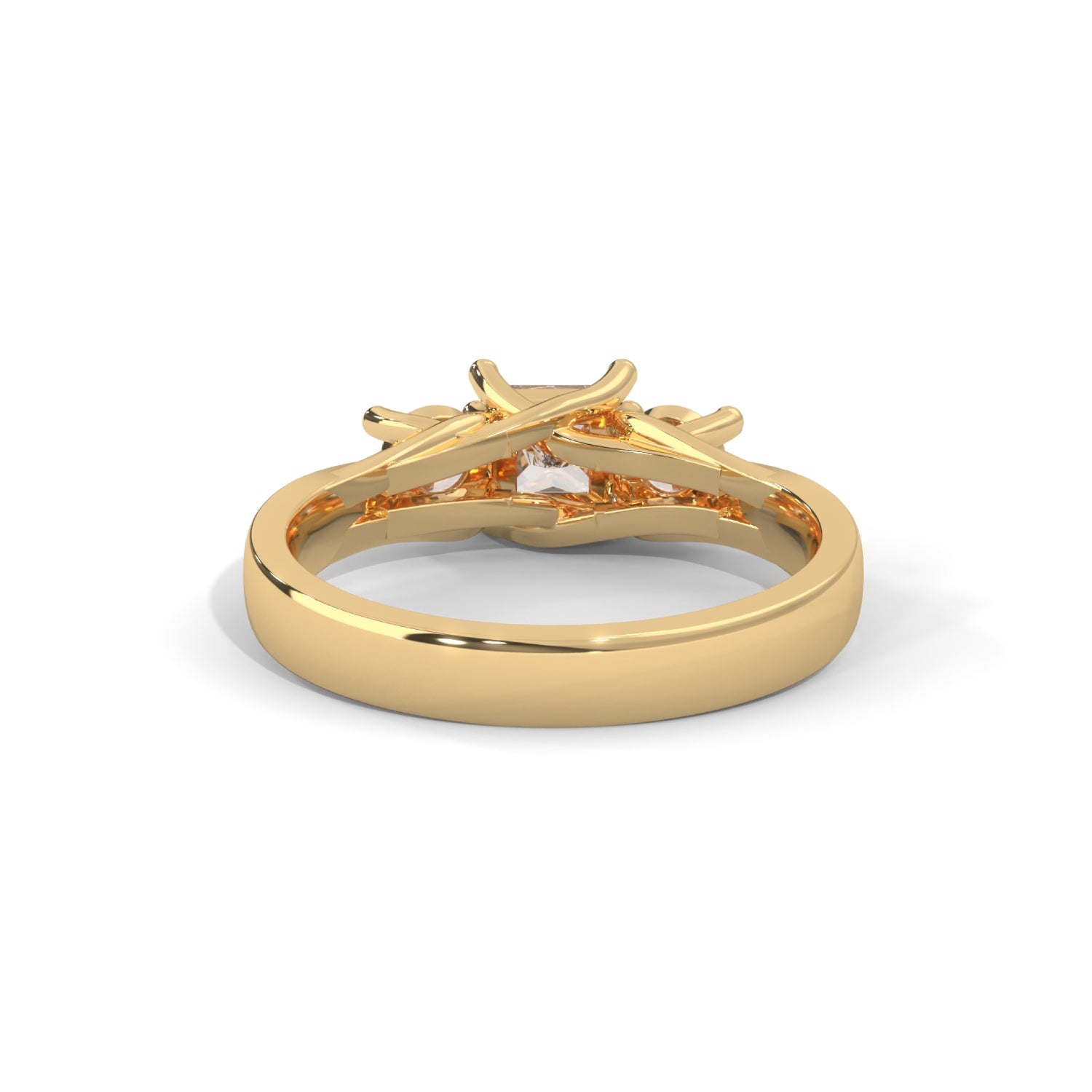 Princess and Round Brilliant Cut Lab-Grown Diamond Three-Stone Engagement Ring in Yellow Gold
