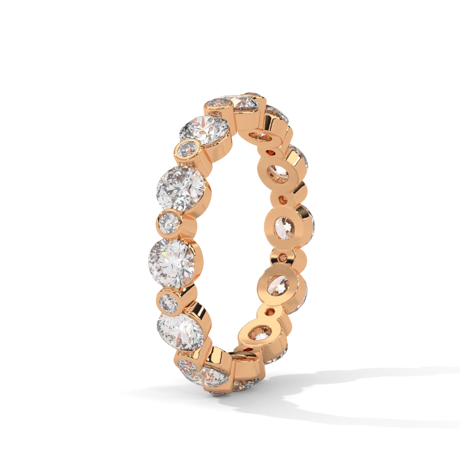 Round Brilliant Cut Lab-Grown Diamond Alternating Size Full Eternity Ring in Rose Gold