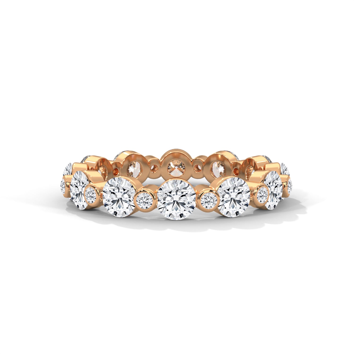 Round Brilliant Cut Lab-Grown Diamond Alternating Size Full Eternity Ring in Rose Gold