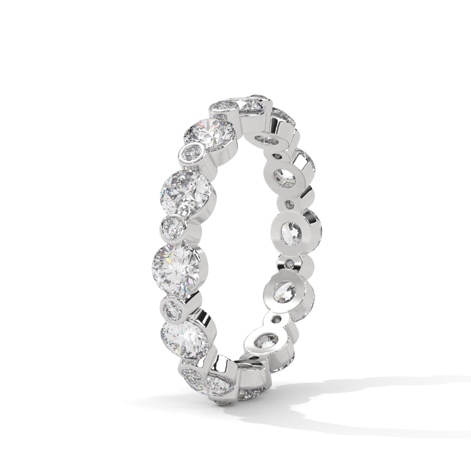Round Brilliant Cut Lab-Grown Diamond Alternating Size Full Eternity Ring in White Gold