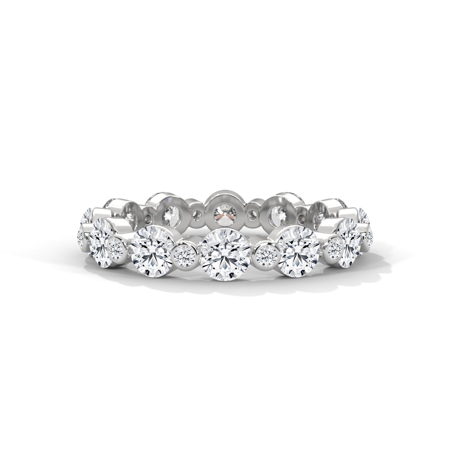 Round Brilliant Cut Lab-Grown Diamond Alternating Size Full Eternity Ring in White Gold