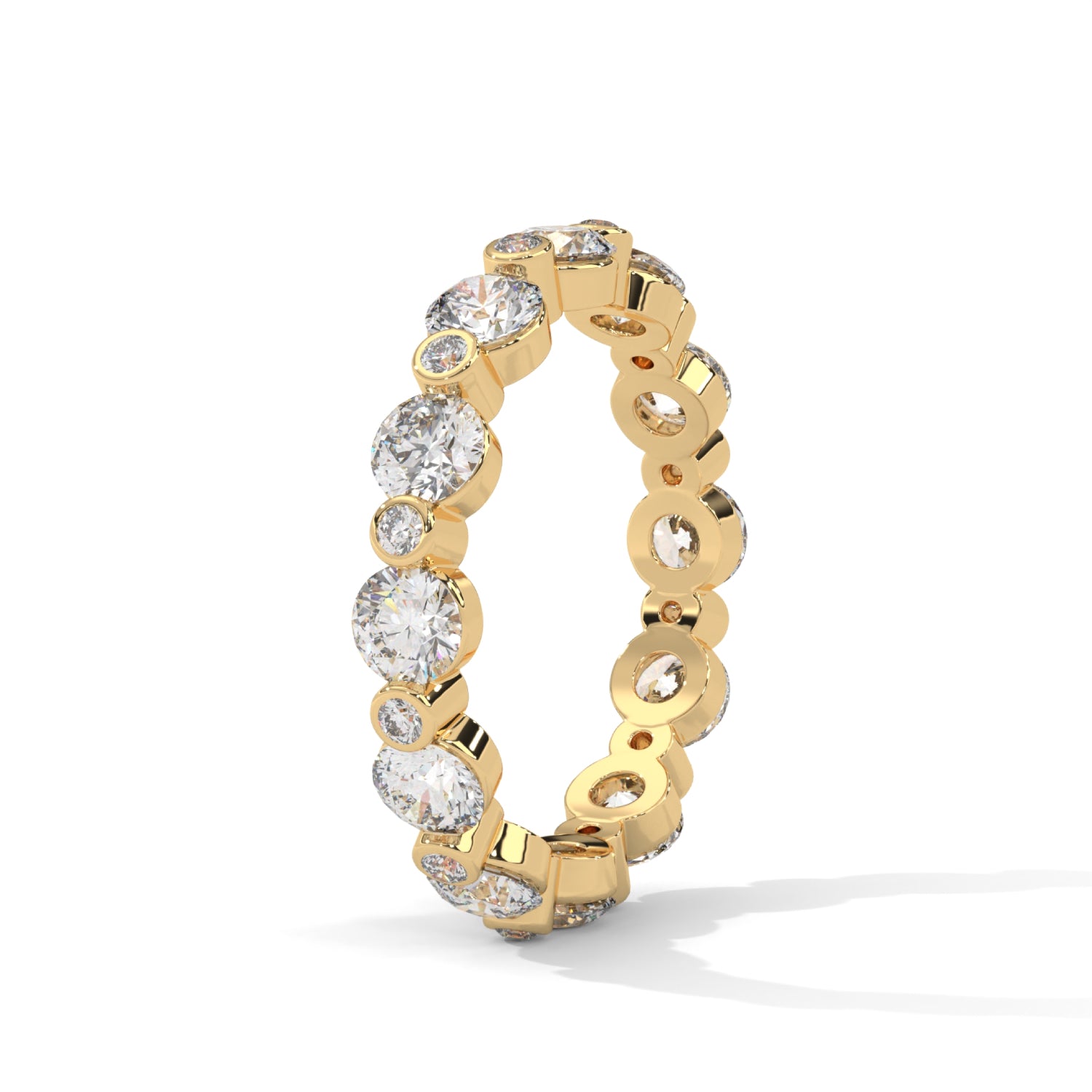 Round Brilliant Cut Lab-Grown Diamond Alternating Size Full Eternity Ring in Yellow Gold