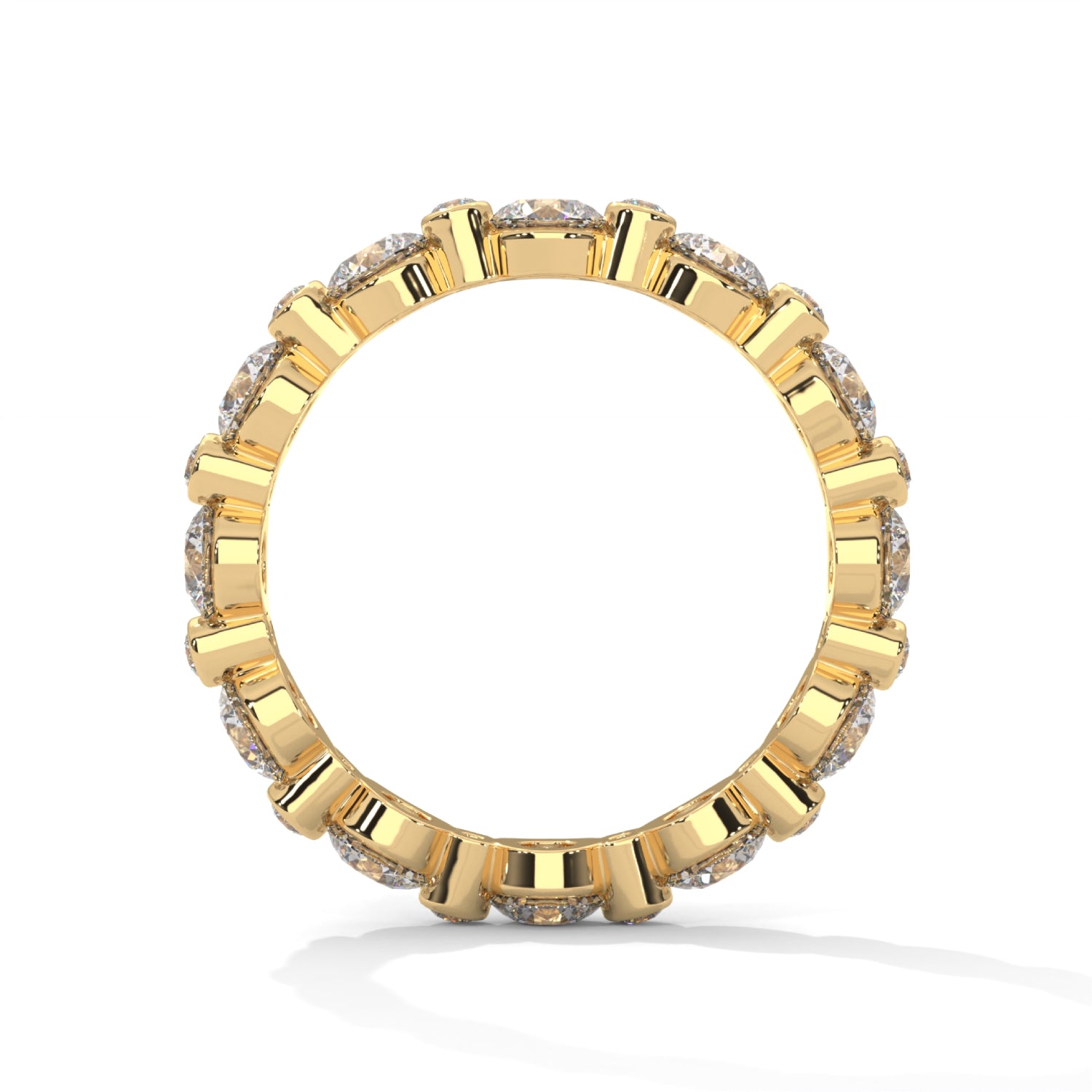 Round Brilliant Cut Lab-Grown Diamond Alternating Size Full Eternity Ring in Yellow Gold