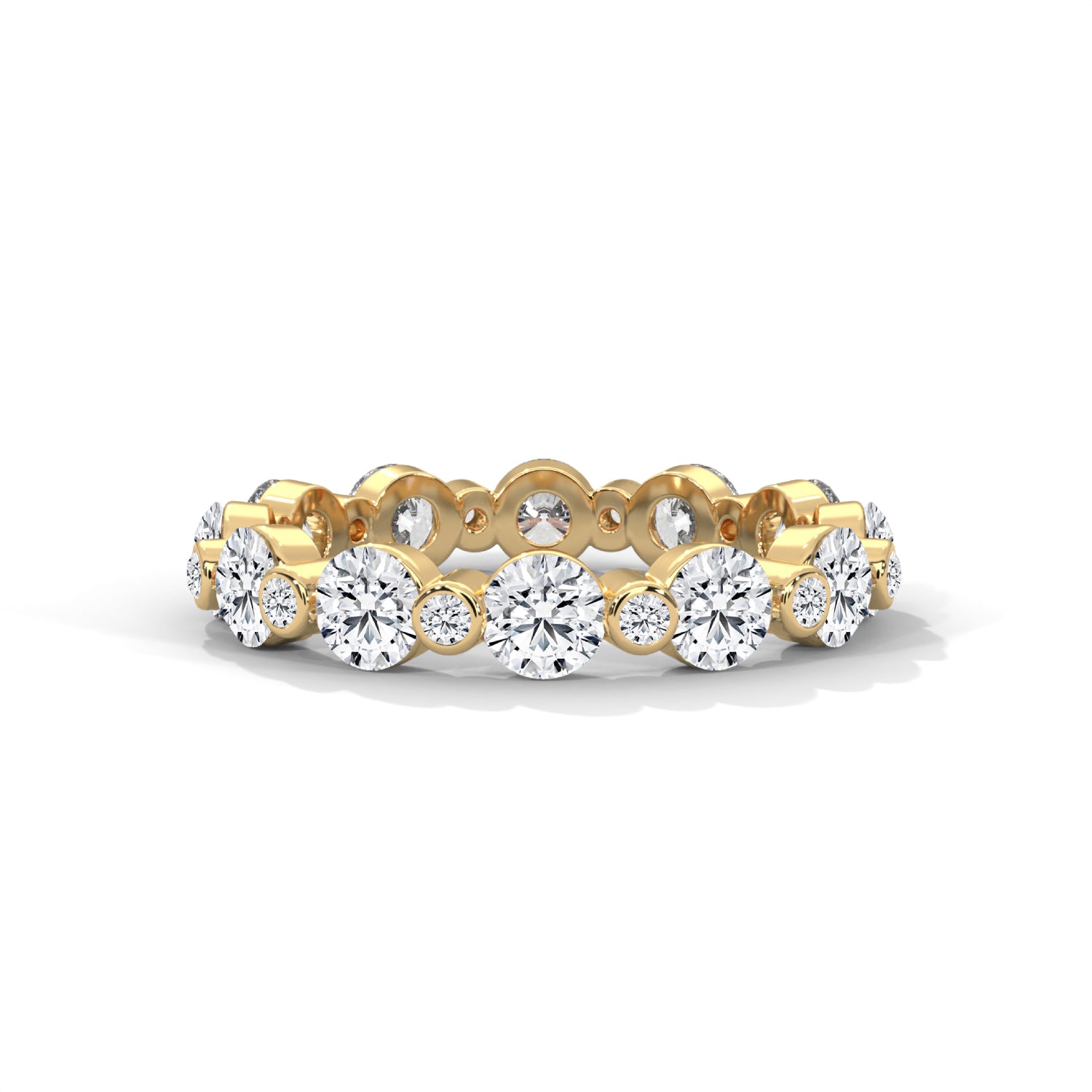 Round Brilliant Cut Lab-Grown Diamond Alternating Size Full Eternity Ring in Yellow Gold