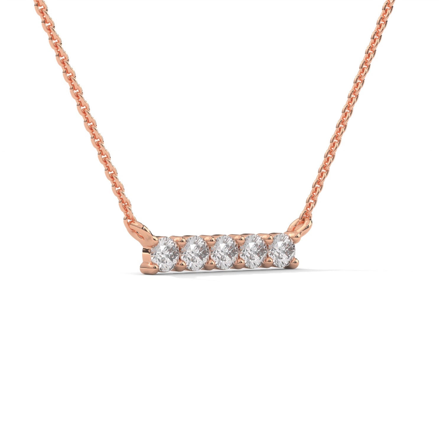 Round Brilliant Cut Lab-Grown Diamond Bar Pendant in Rose Gold