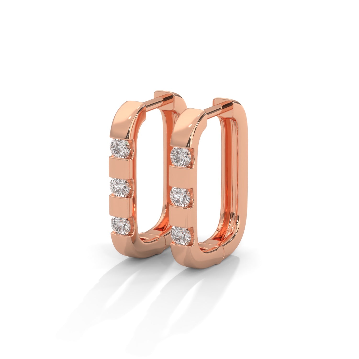 Round Brilliant Cut Lab-Grown Diamond Bar Set Huggie Hoop Earrings in Rose Gold