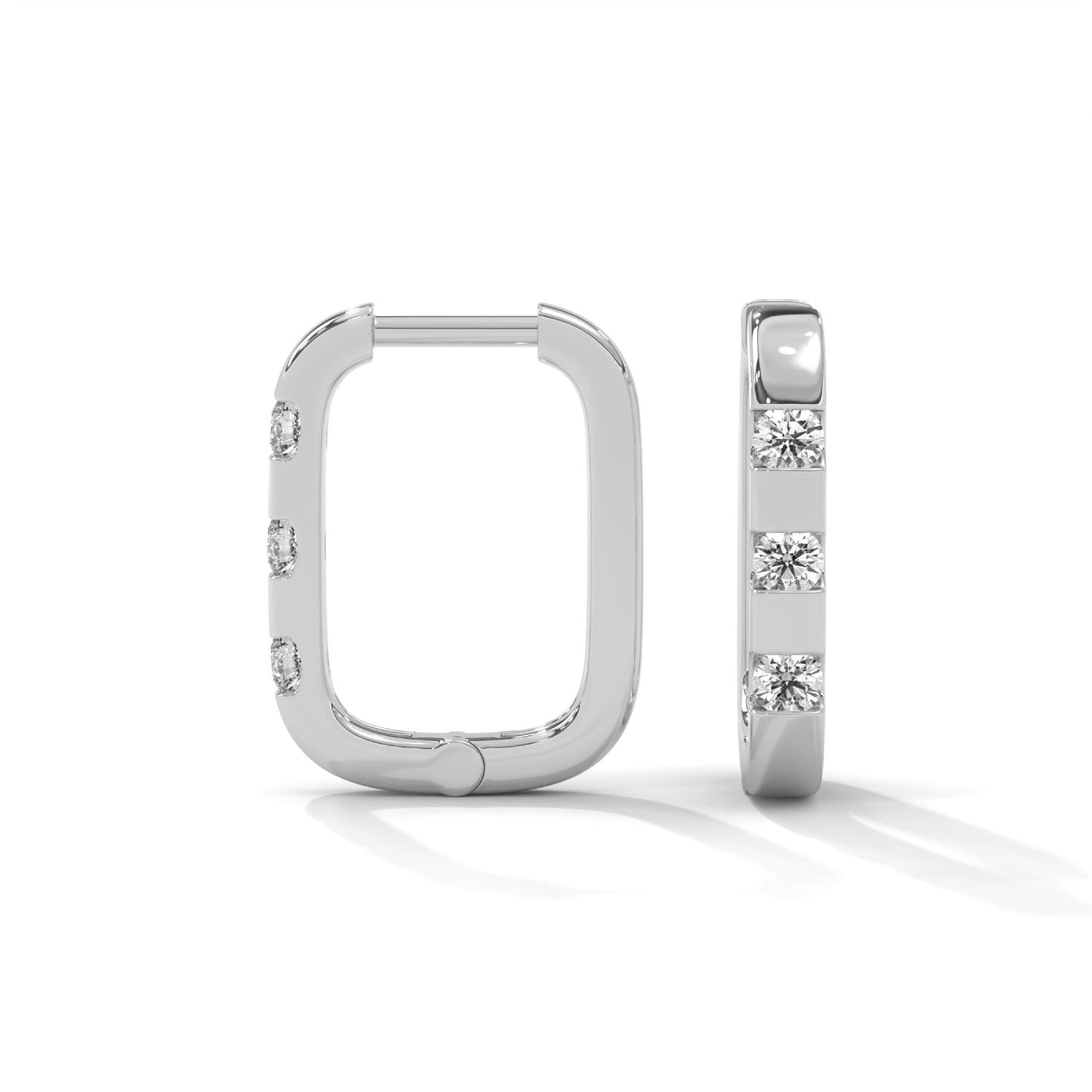 Round Brilliant Cut Lab-Grown Diamond Bar Set Huggie Hoop Earrings in White Gold