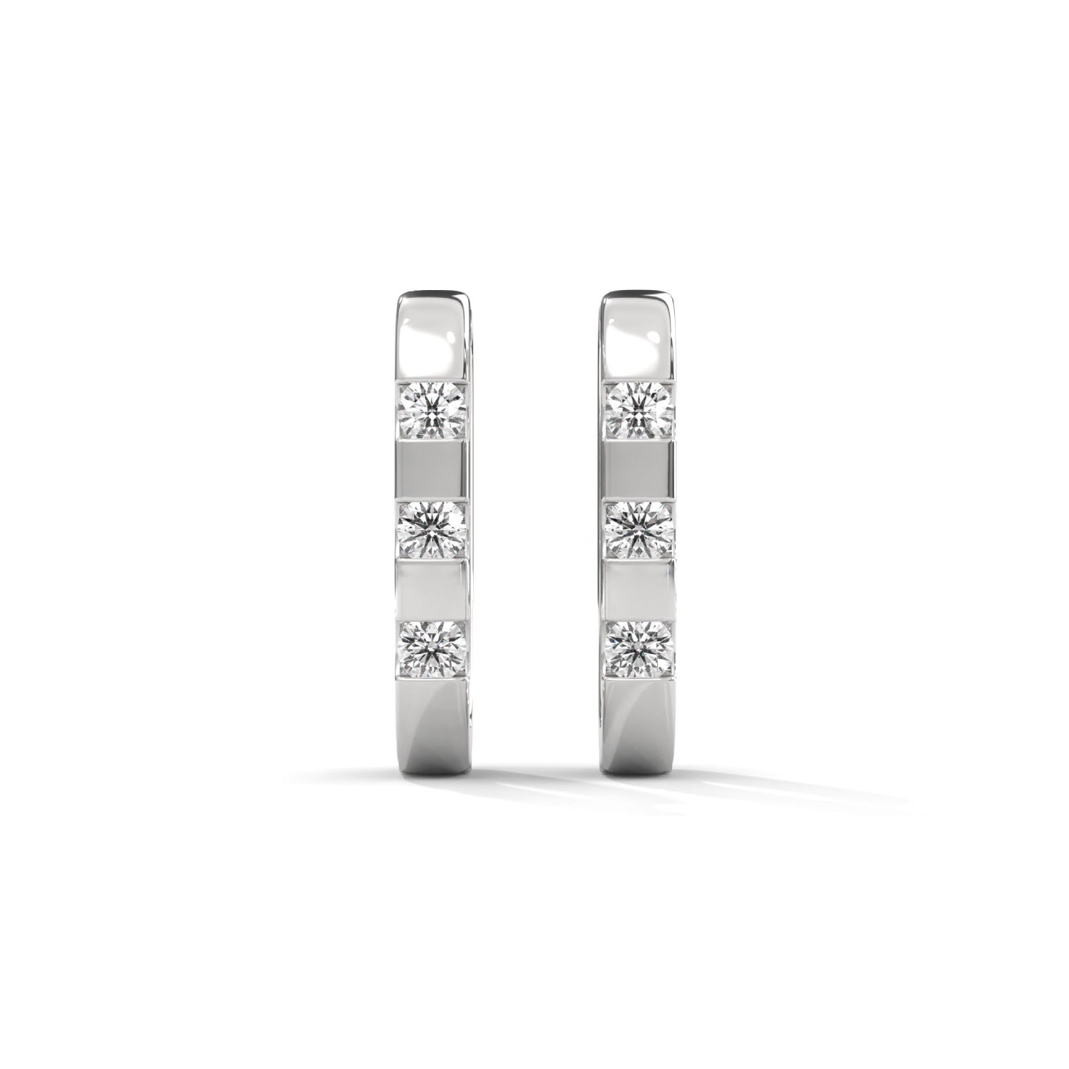 Round Brilliant Cut Lab-Grown Diamond Bar Set Huggie Hoop Earrings in White Gold