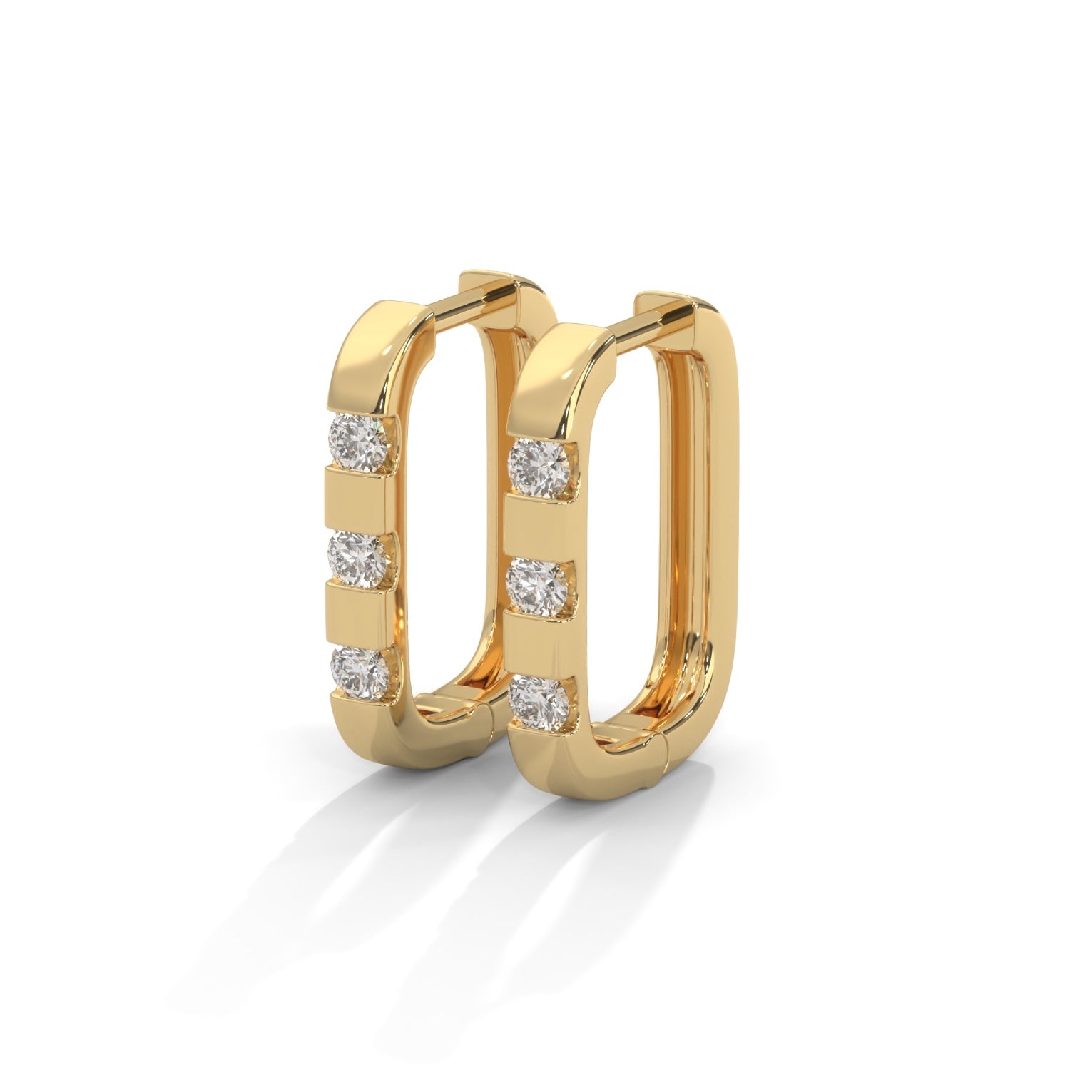 Round Brilliant Cut Lab-Grown Diamond Bar Set Huggie Hoop Earrings in Yellow Gold