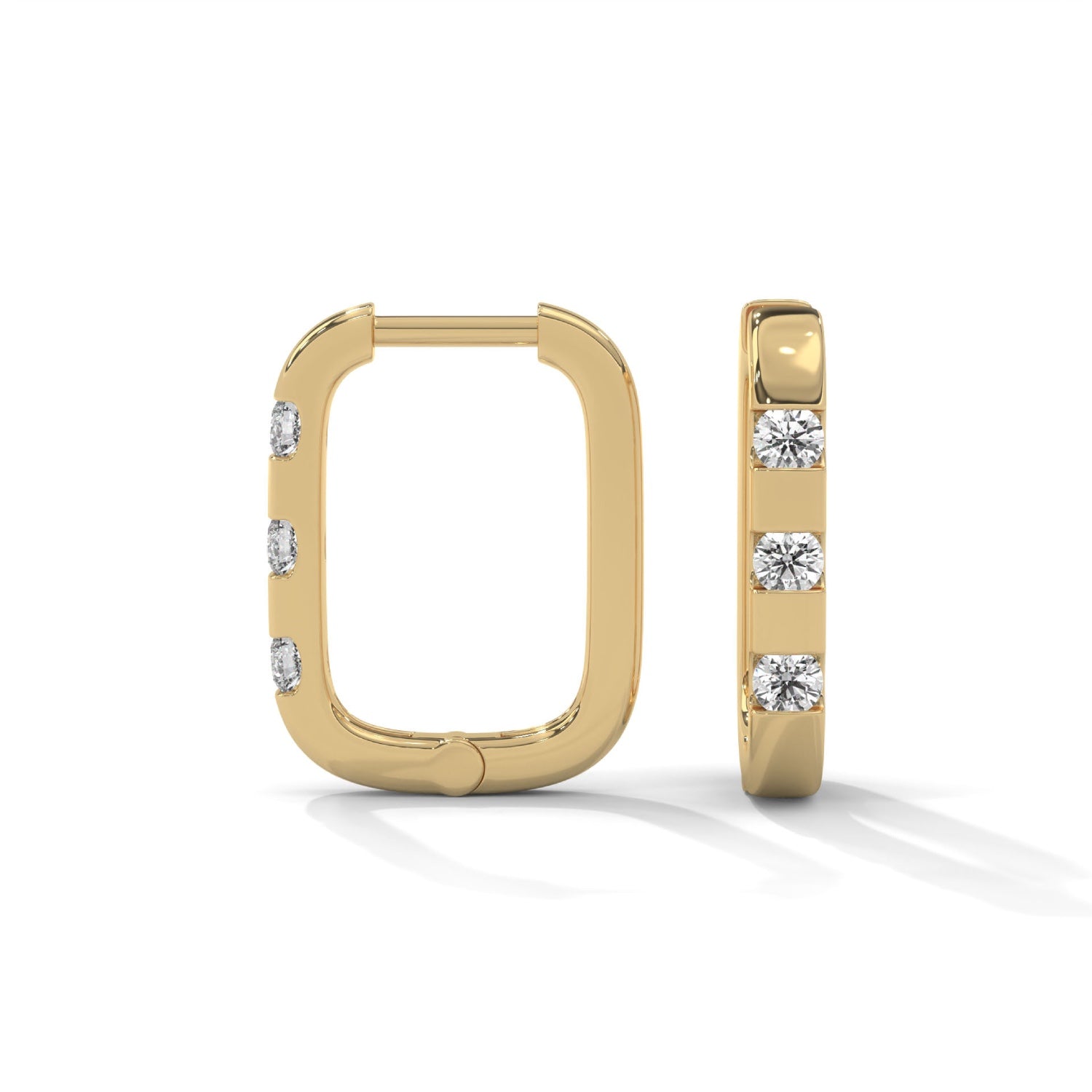 Round Brilliant Cut Lab-Grown Diamond Bar Set Huggie Hoop Earrings in Yellow Gold