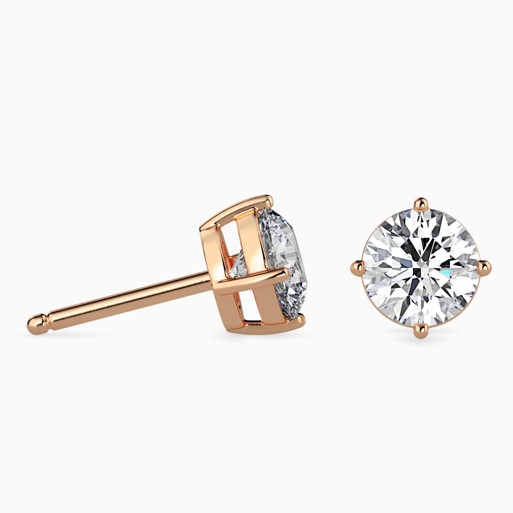 Round Brilliant Cut Lab-Grown Diamond Basket Stud Earrings in Rose Gold Side View
