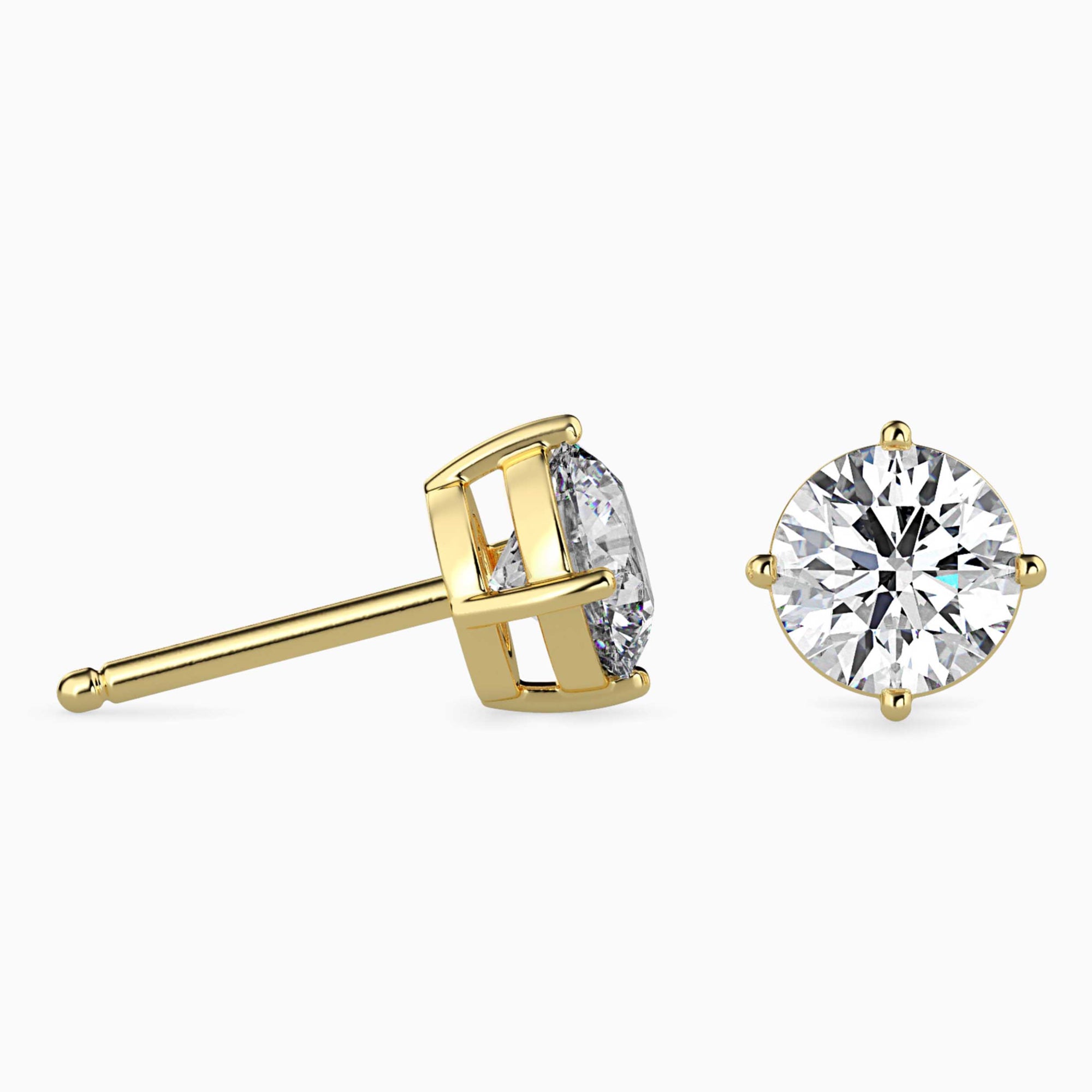 Round Brilliant Cut Lab-Grown Diamond Basket Stud Earrings in Yellow Gold Side View