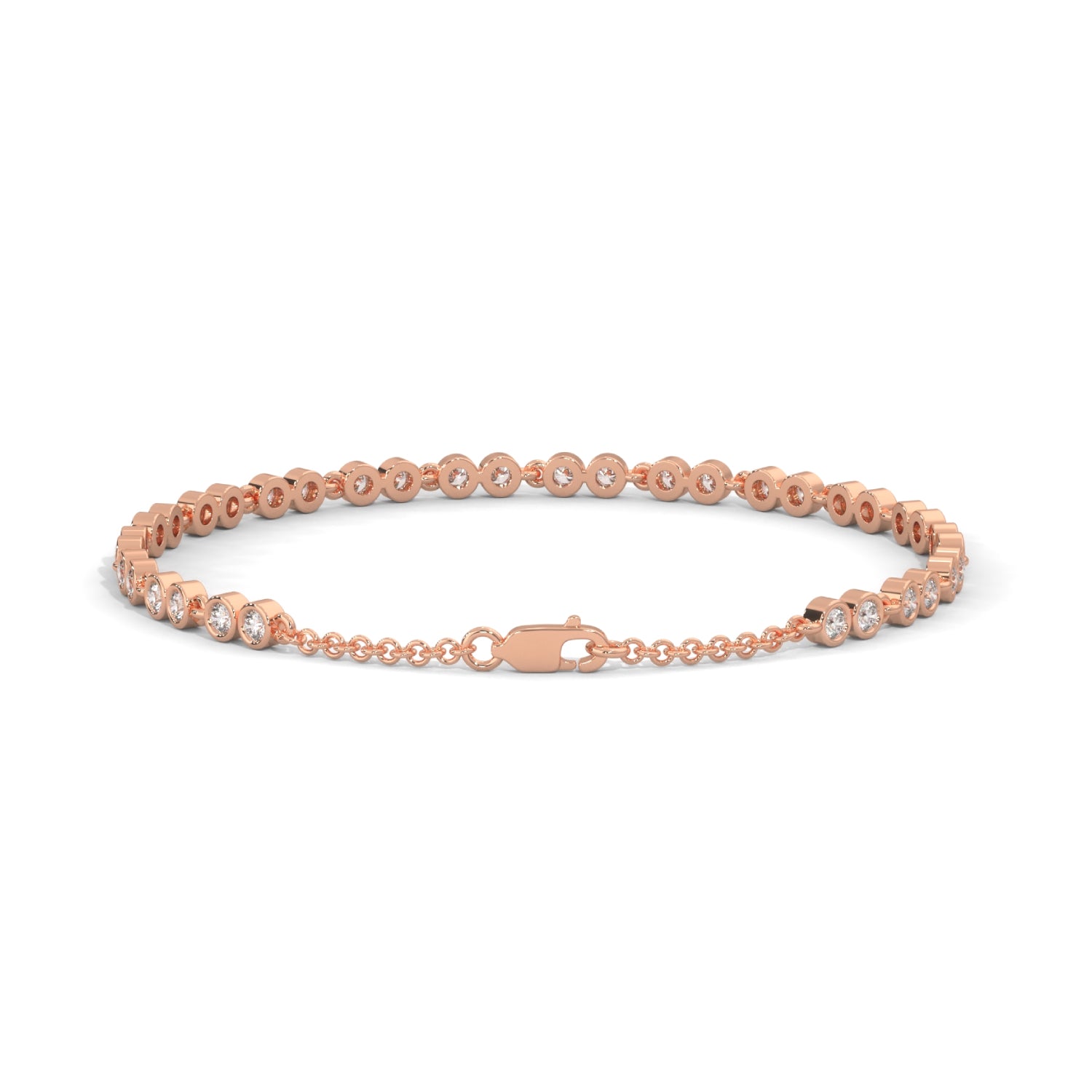 Round Brilliant Cut Lab-Grown Diamond Bezel Chain Tennis Bracelet in Rose Gold