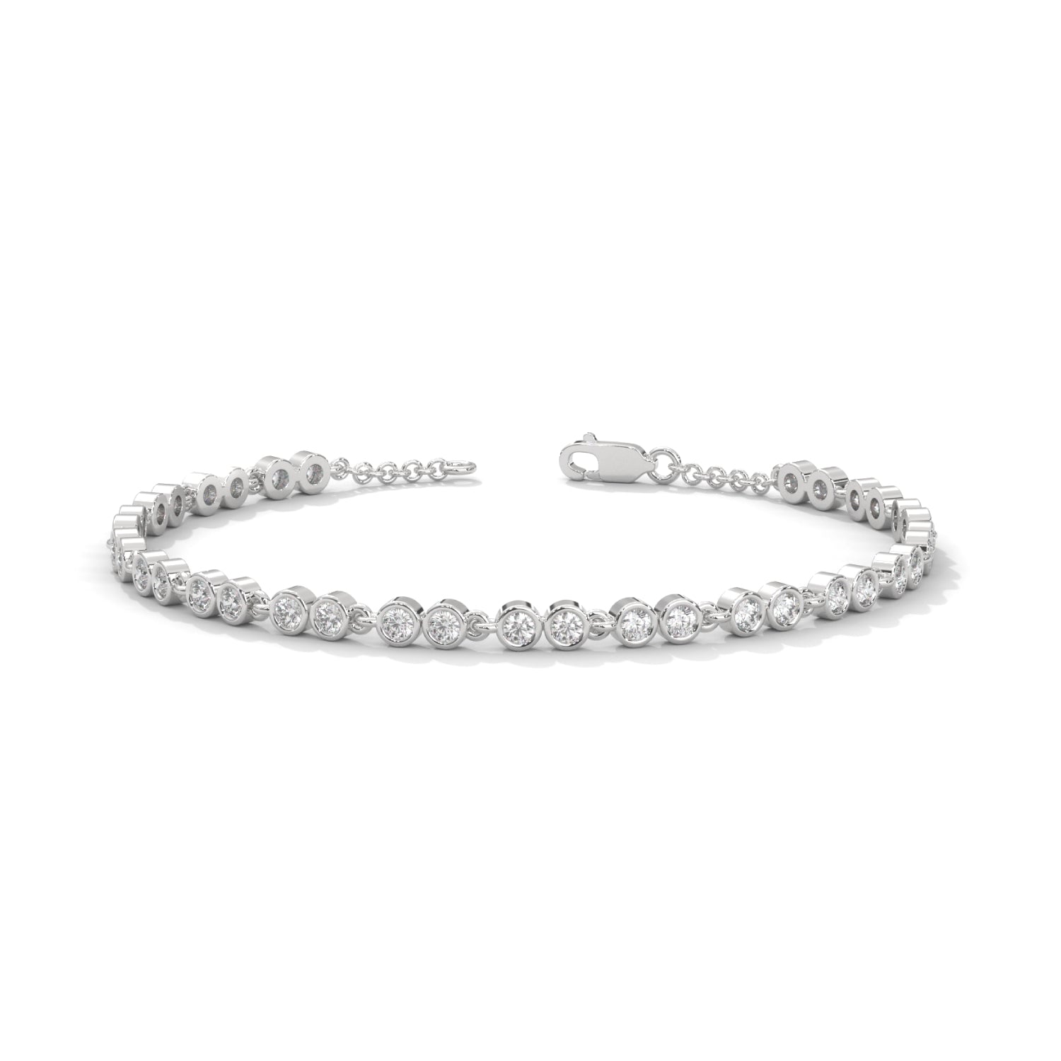 Round Brilliant Cut Lab-Grown Diamond Bezel Chain Tennis Bracelet in White Gold