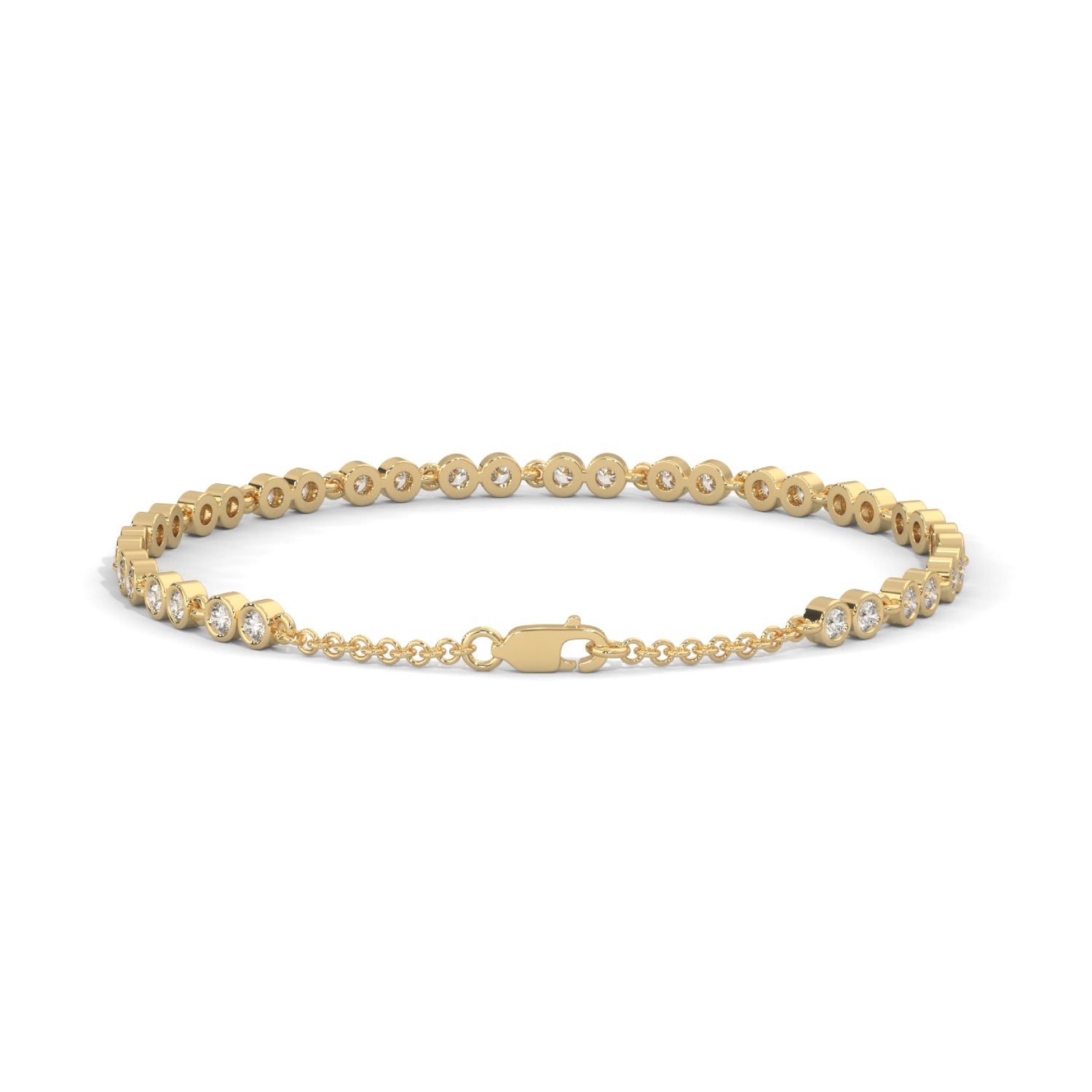 Round Brilliant Cut Lab-Grown Diamond Bezel Chain Tennis Bracelet in Yellow Gold