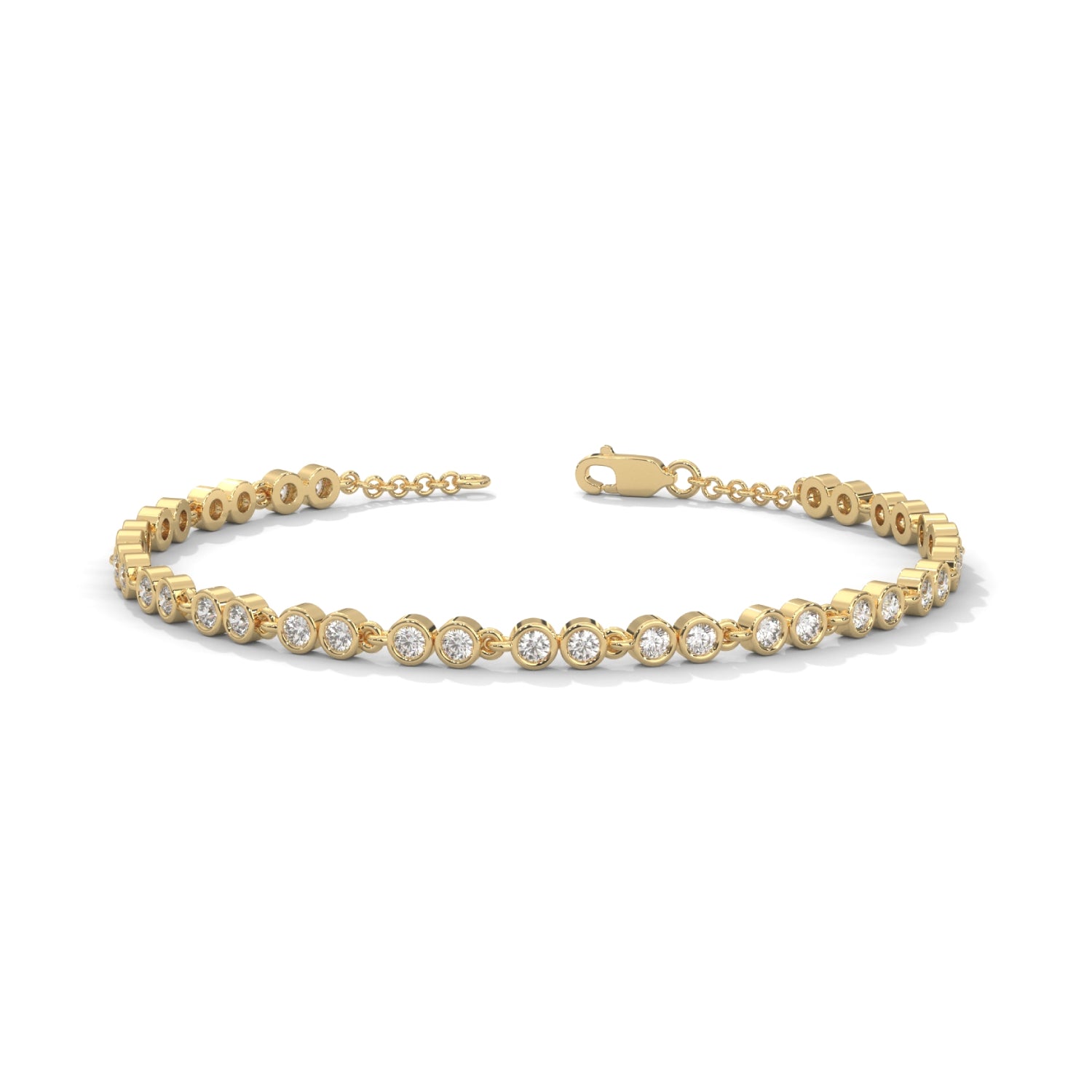 Round Brilliant Cut Lab-Grown Diamond Bezel Chain Tennis Bracelet in Yellow Gold