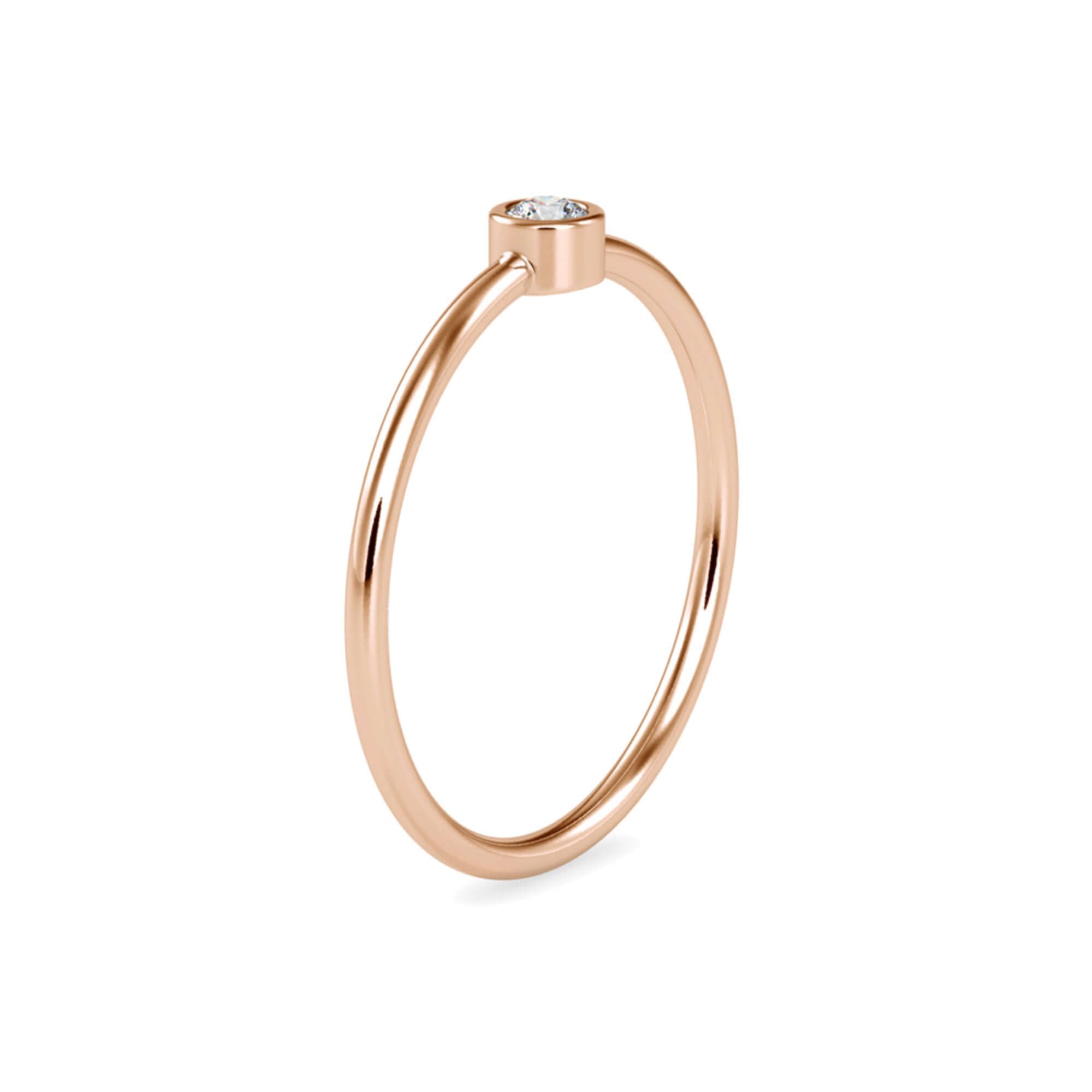 Round Brilliant Cut Lab-Grown Diamond Bezel Stackable Ring in Rose Gold