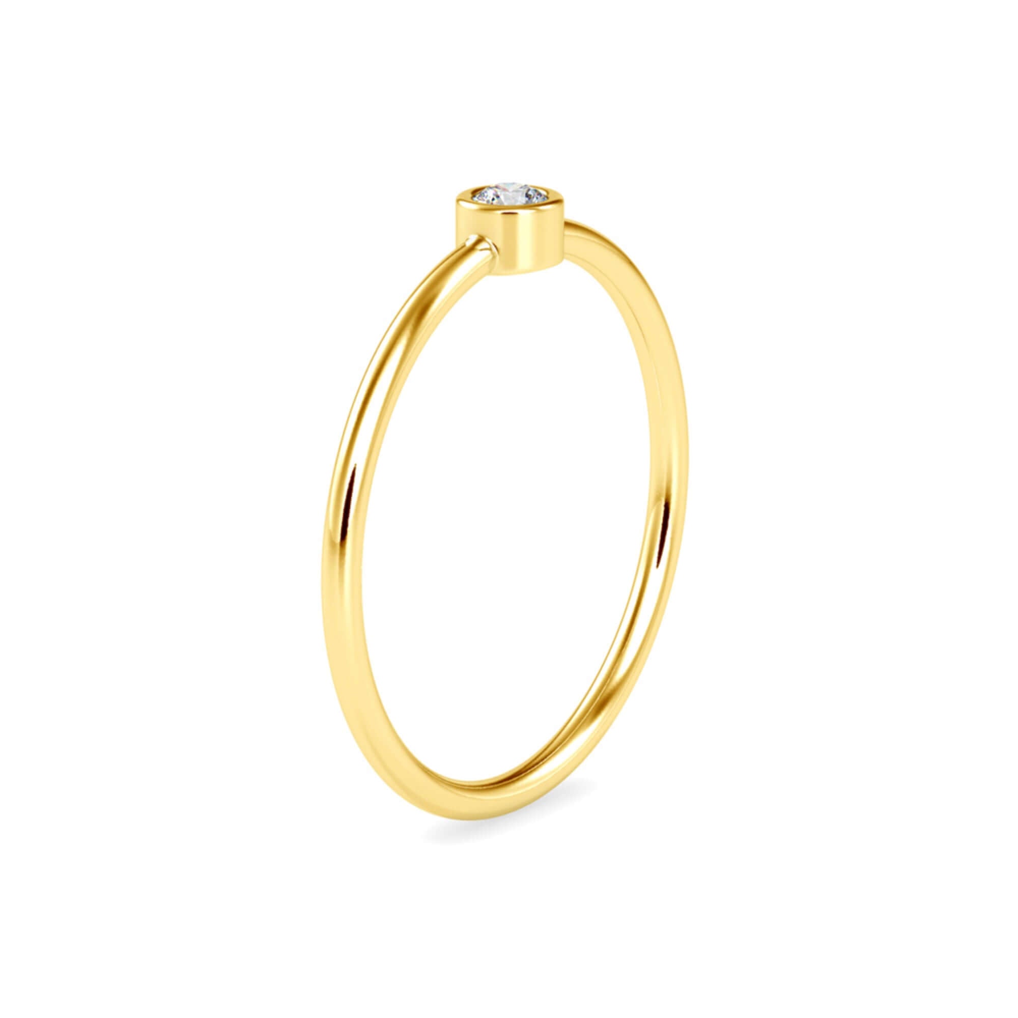 Round Brilliant Cut Lab-Grown Diamond Bezel Stackable Ring in Yellow Gold