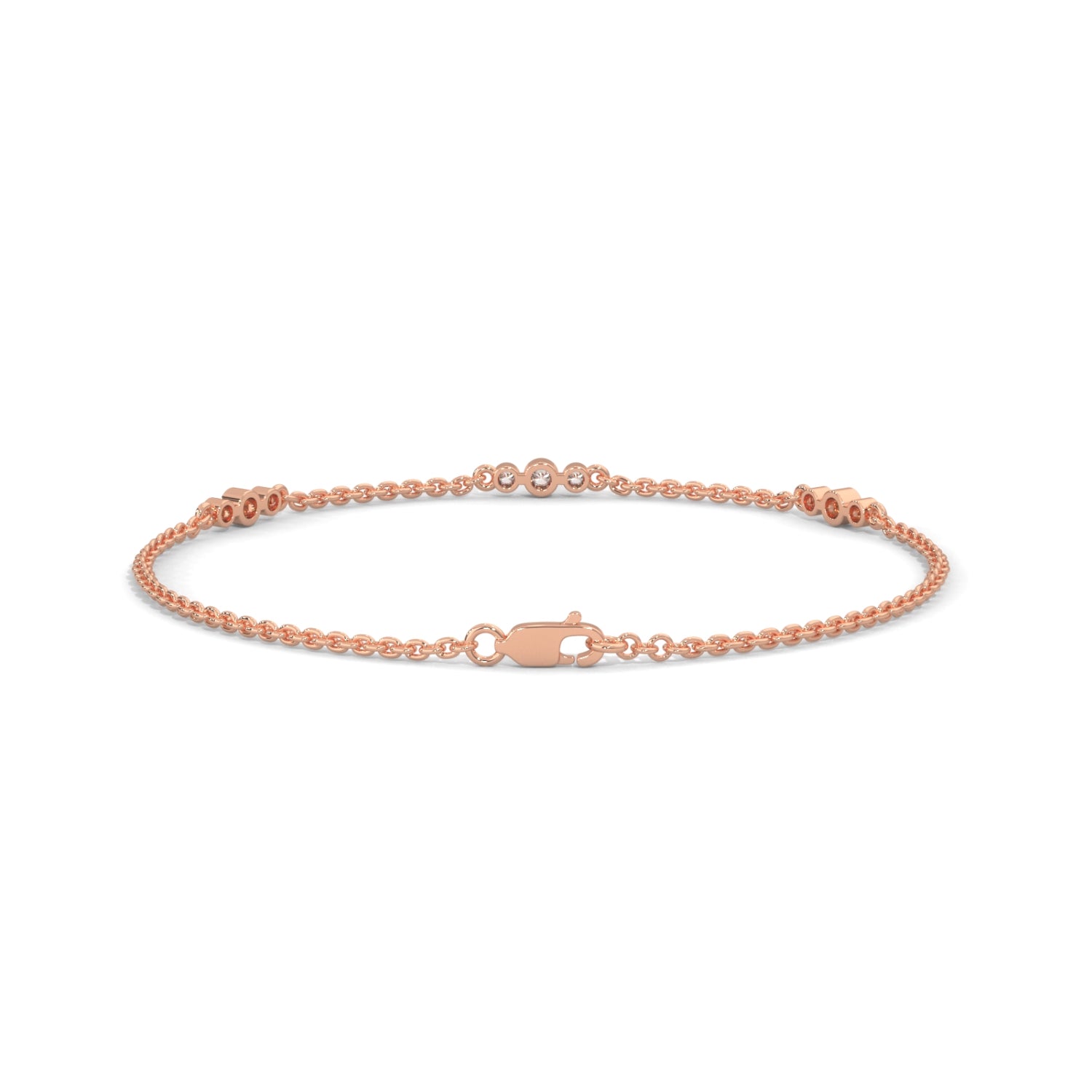 Round Brilliant Cut Lab-Grown Diamond Bezel Trio Station Bracelet in Rose Gold