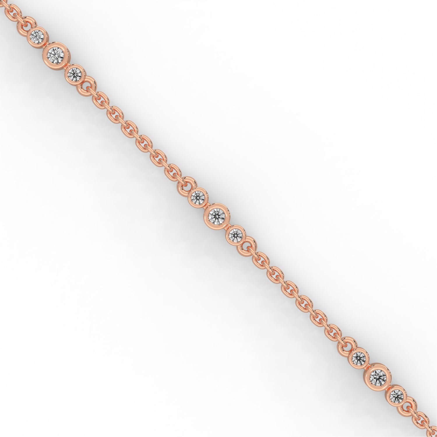 Round Brilliant Cut Lab-Grown Diamond Bezel Trio Station Bracelet in Rose Gold