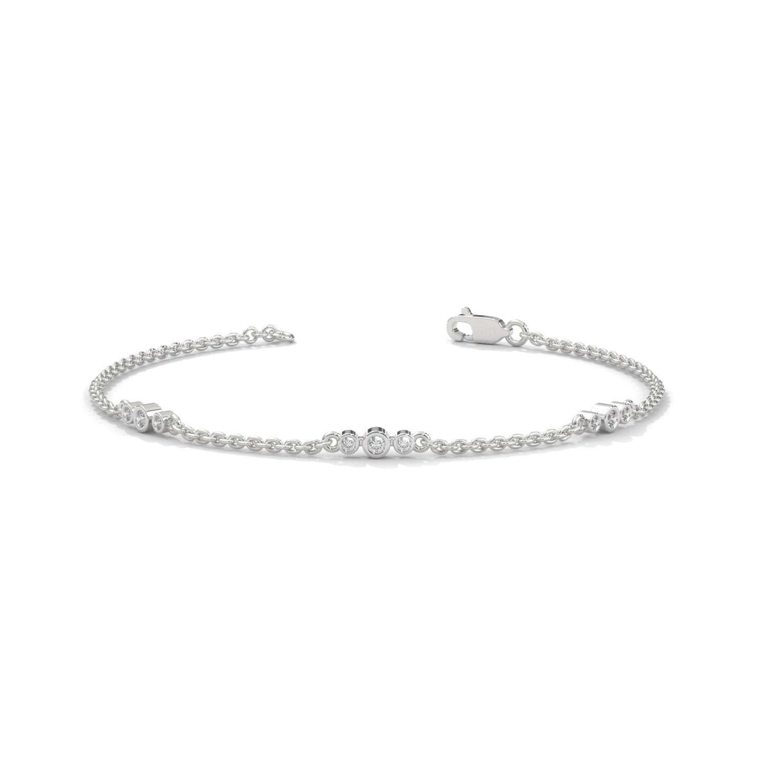 Round Brilliant Cut Lab-Grown Diamond Bezel Trio Station Bracelet in White Gold