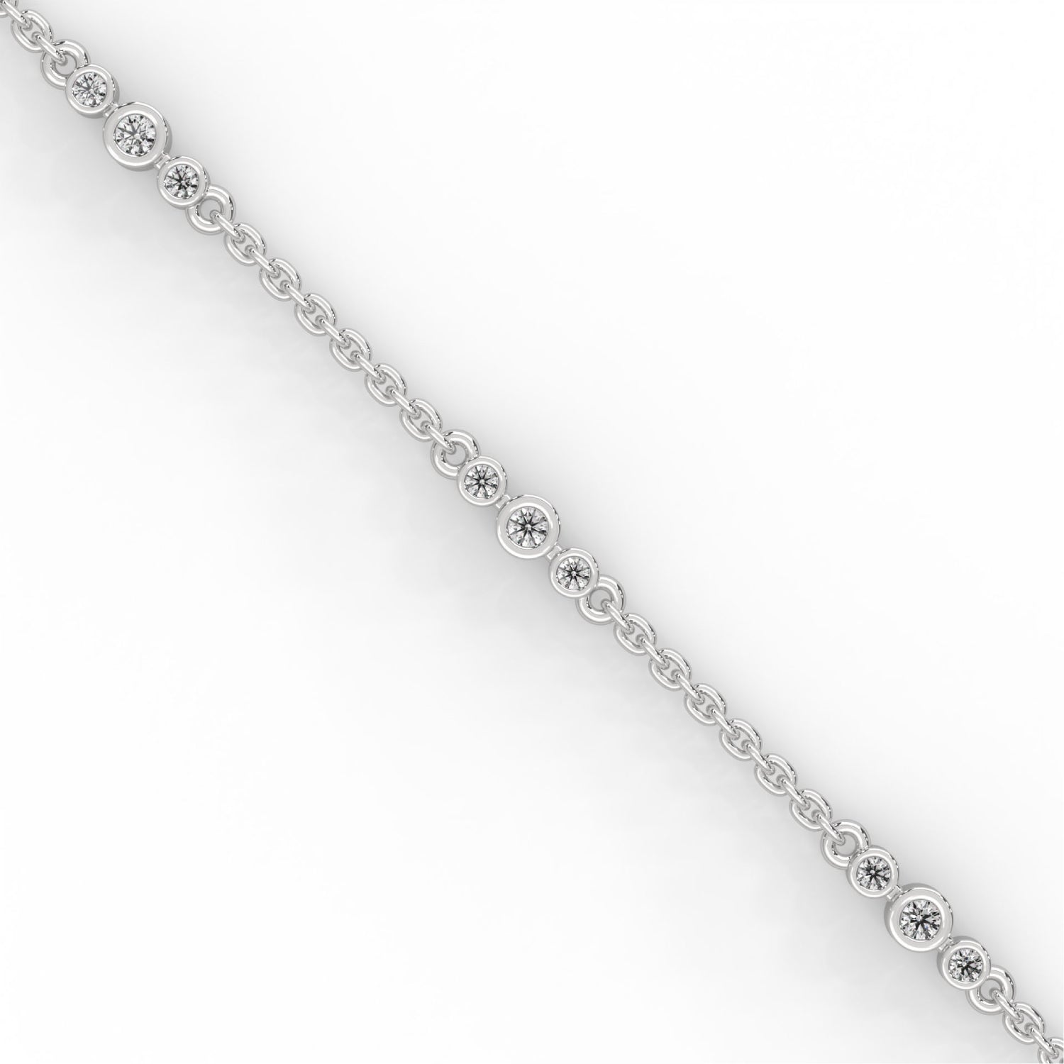 Round Brilliant Cut Lab-Grown Diamond Bezel Trio Station Bracelet in White Gold
