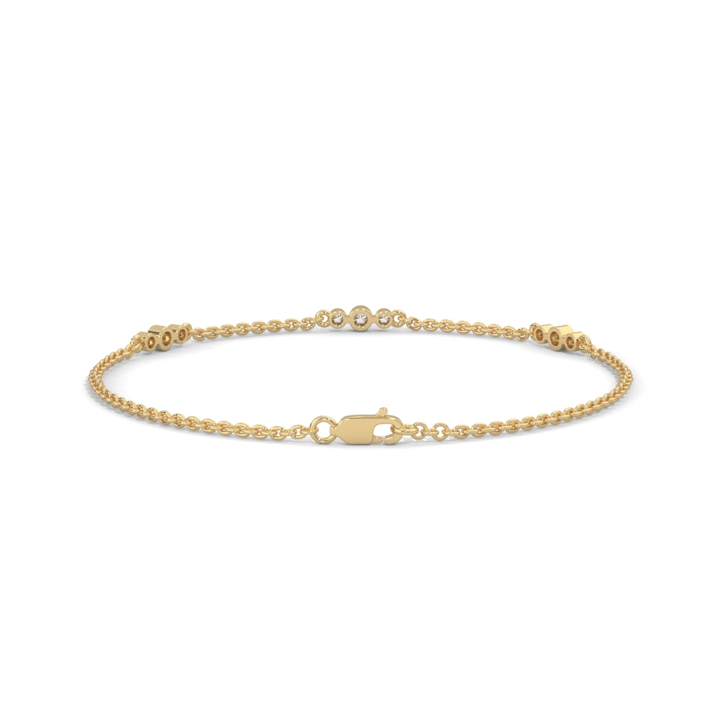 Round Brilliant Cut Lab-Grown Diamond Bezel Trio Station Bracelet in Yellow Gold