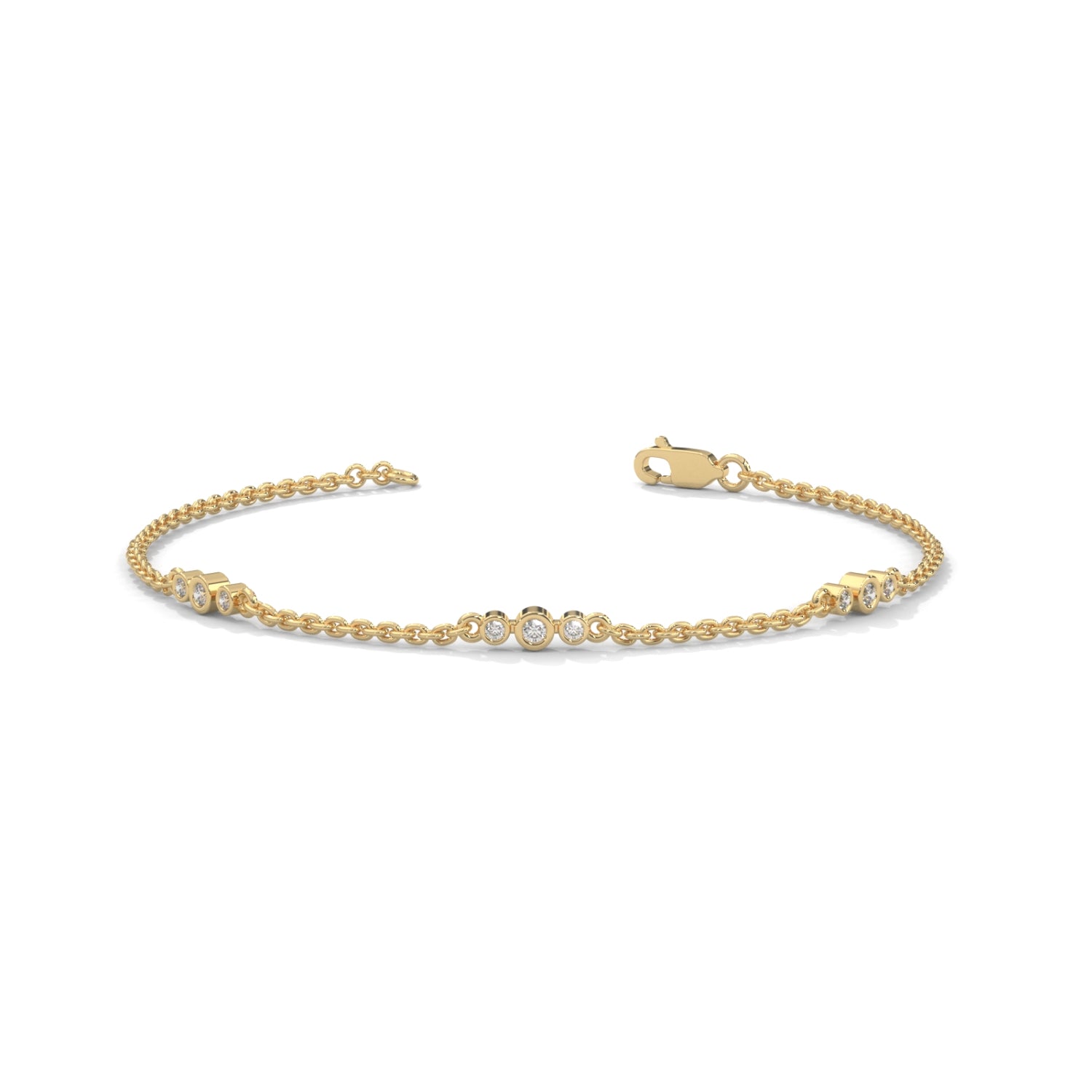 Round Brilliant Cut Lab-Grown Diamond Bezel Trio Station Bracelet in Yellow Gold