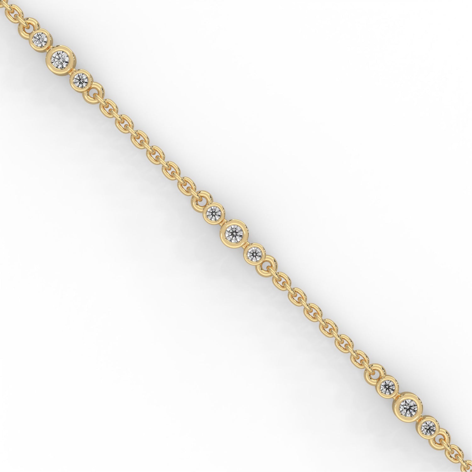 Round Brilliant Cut Lab-Grown Diamond Bezel Trio Station Bracelet in Yellow Gold