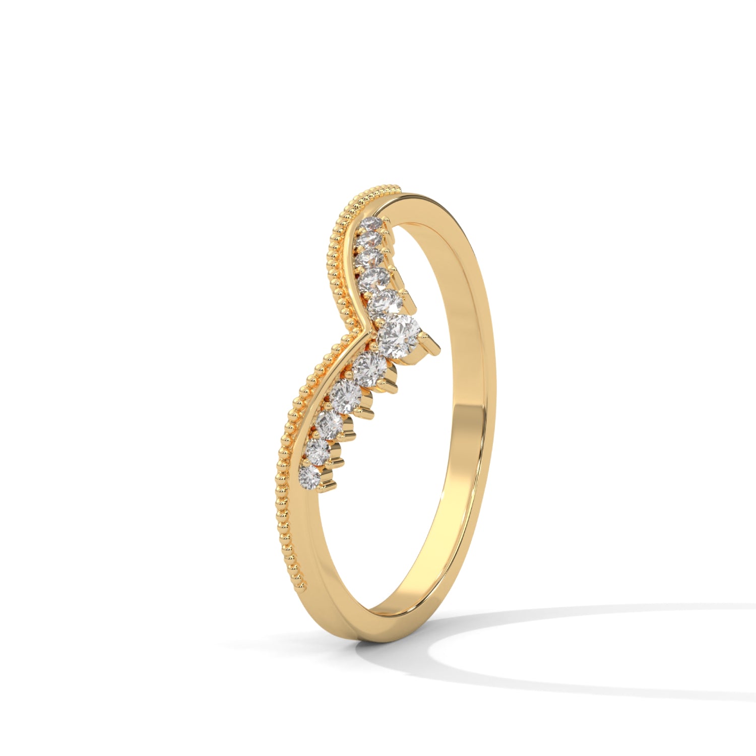 Round Brilliant Cut Lab-Grown Diamond Chevron Wedding Ring in Yellow Gold