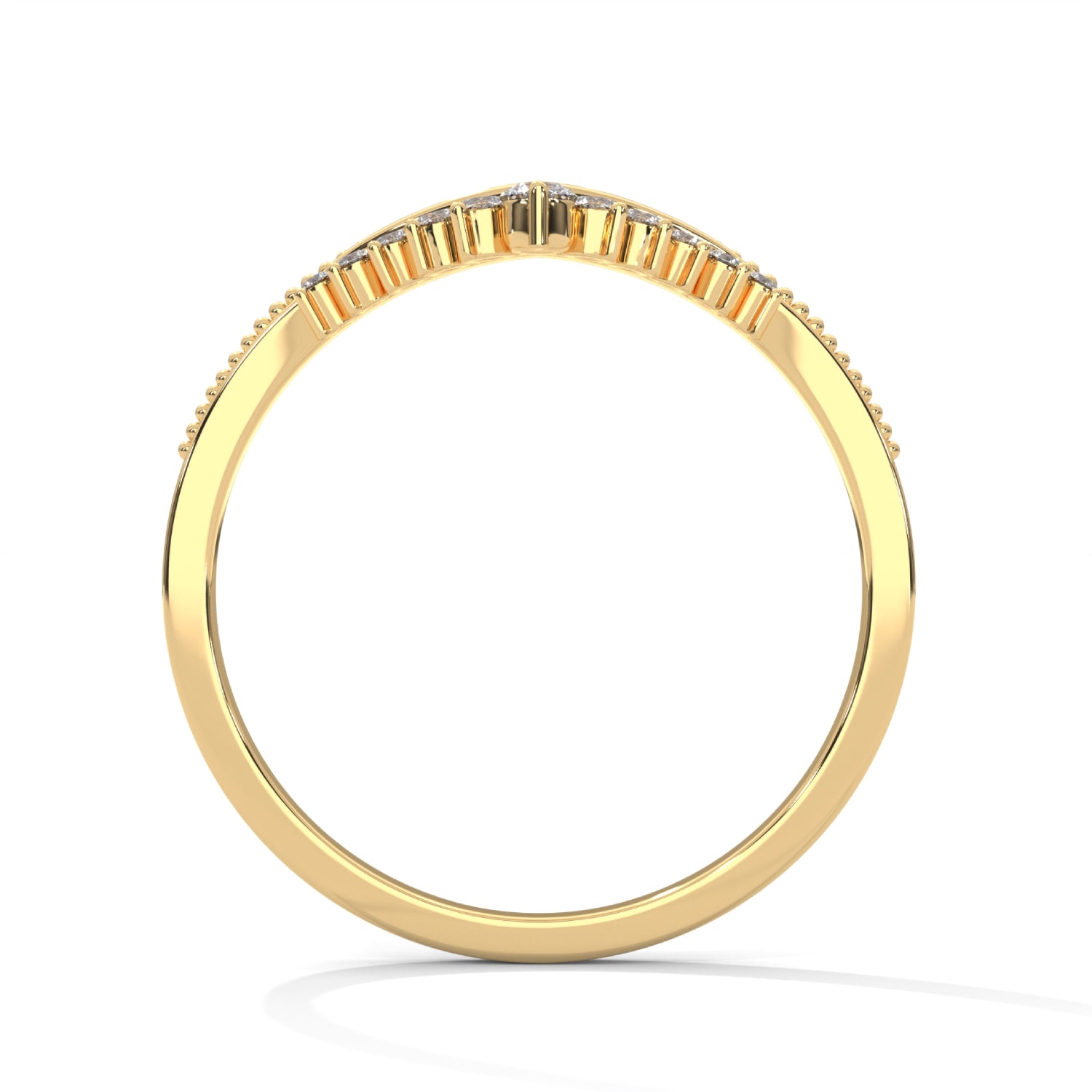 Round Brilliant Cut Lab-Grown Diamond Chevron Wedding Ring in Yellow Gold