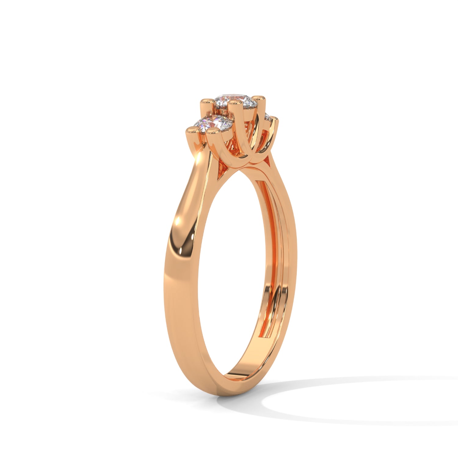Round Brilliant Cut Lab-Grown Diamond Classic Three-Stone Engagement Ring in Rose Gold