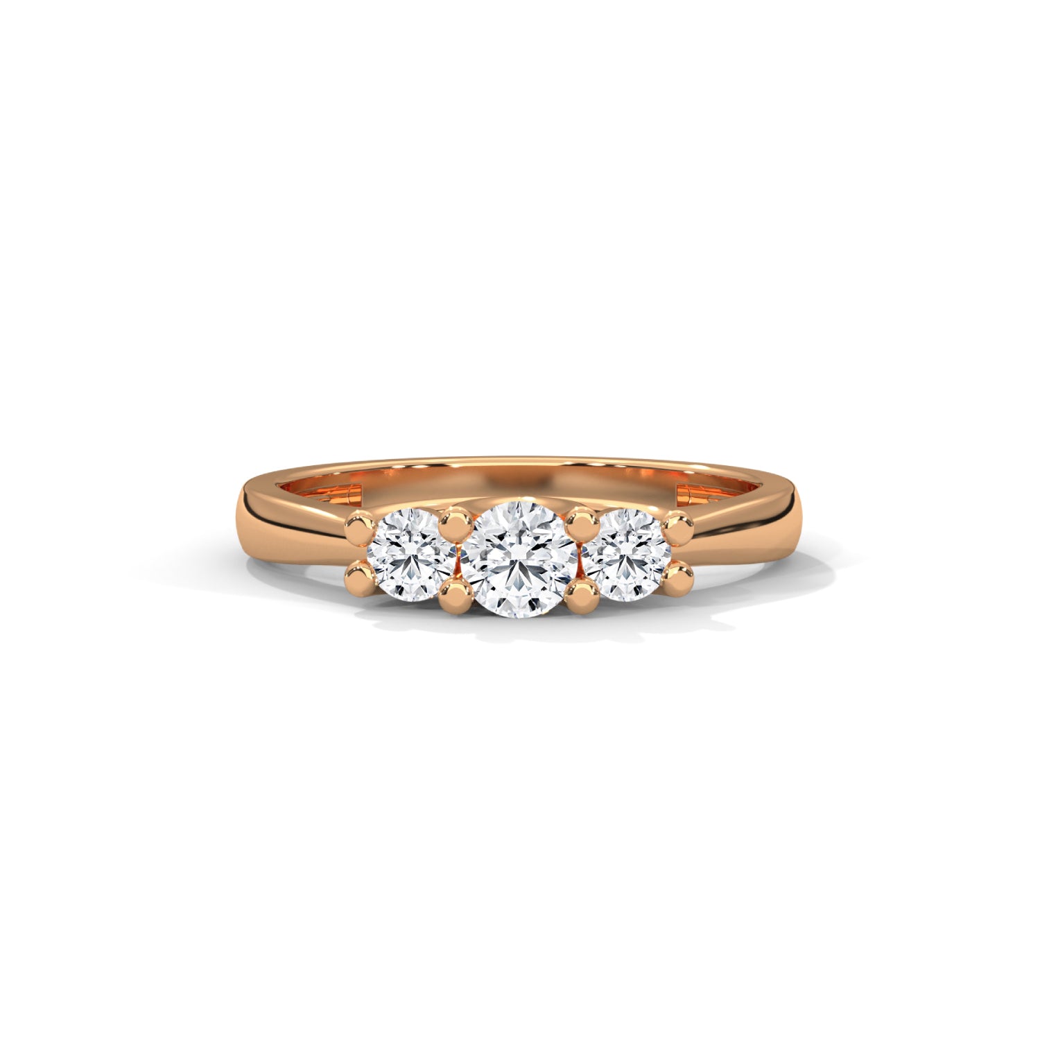 Round Brilliant Cut Lab-Grown Diamond Classic Three-Stone Engagement Ring in Rose Gold