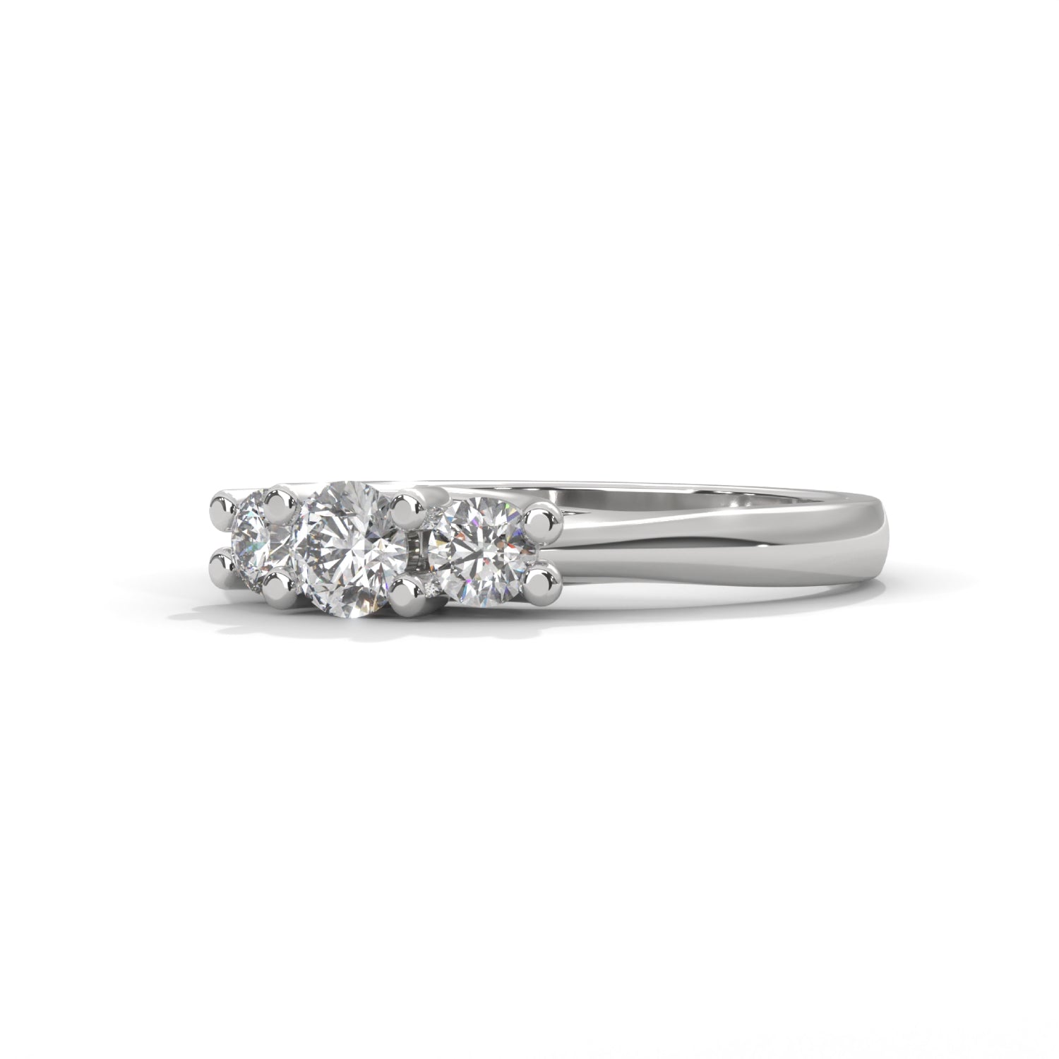 Round Brilliant Cut Lab-Grown Diamond Classic Three-Stone Engagement Ring in White Gold
