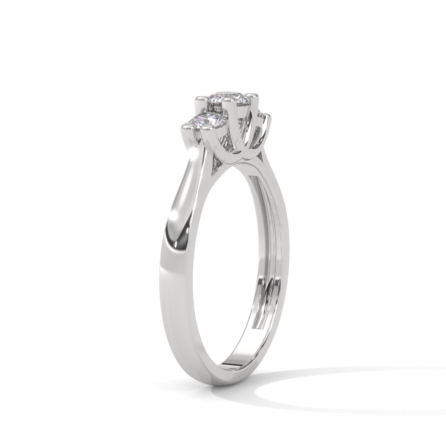Round Brilliant Cut Lab-Grown Diamond Classic Three-Stone Engagement Ring in White Gold