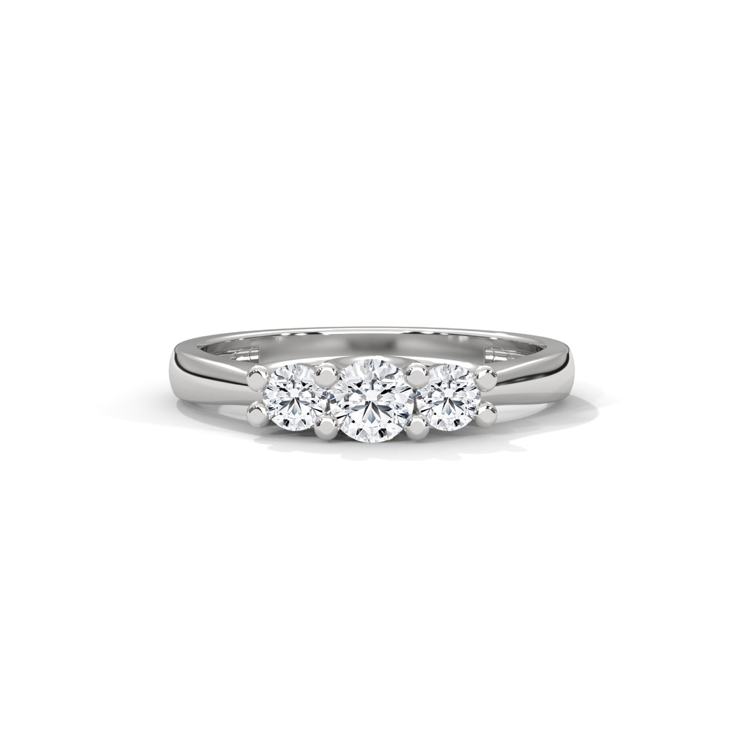 Round Brilliant Cut Lab-Grown Diamond Classic Three-Stone Engagement Ring in White Gold