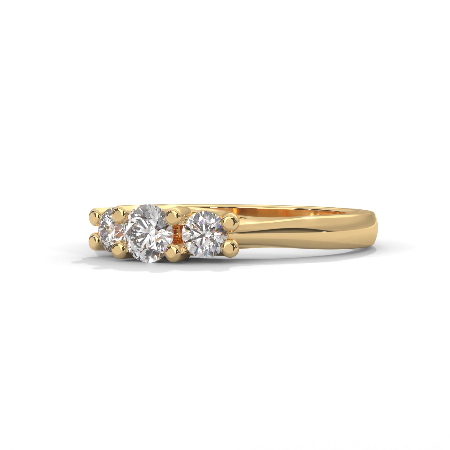 Round Brilliant Cut Lab-Grown Diamond Classic Three-Stone Engagement Ring in Yellow Gold