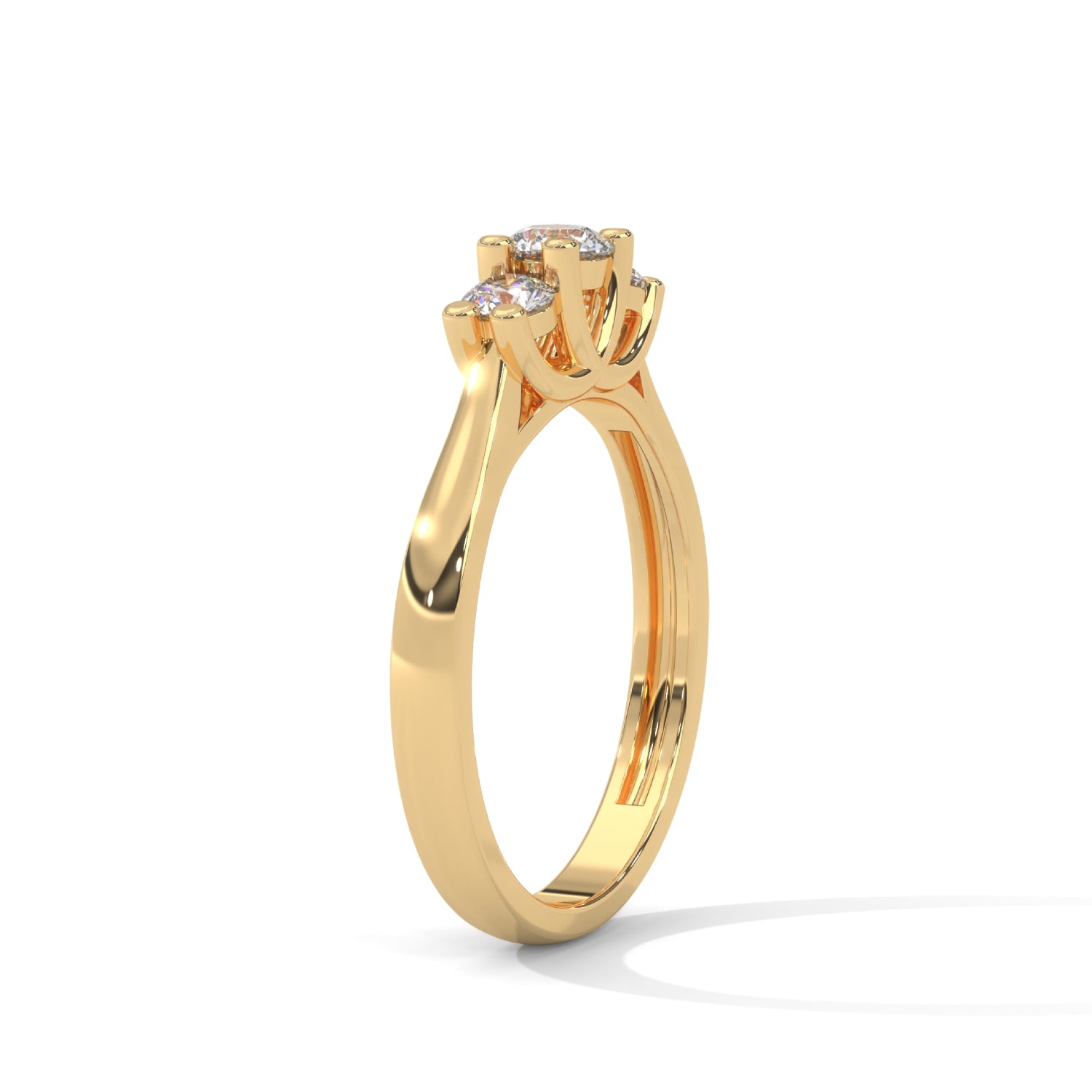 Round Brilliant Cut Lab-Grown Diamond Classic Three-Stone Engagement Ring in Yellow Gold