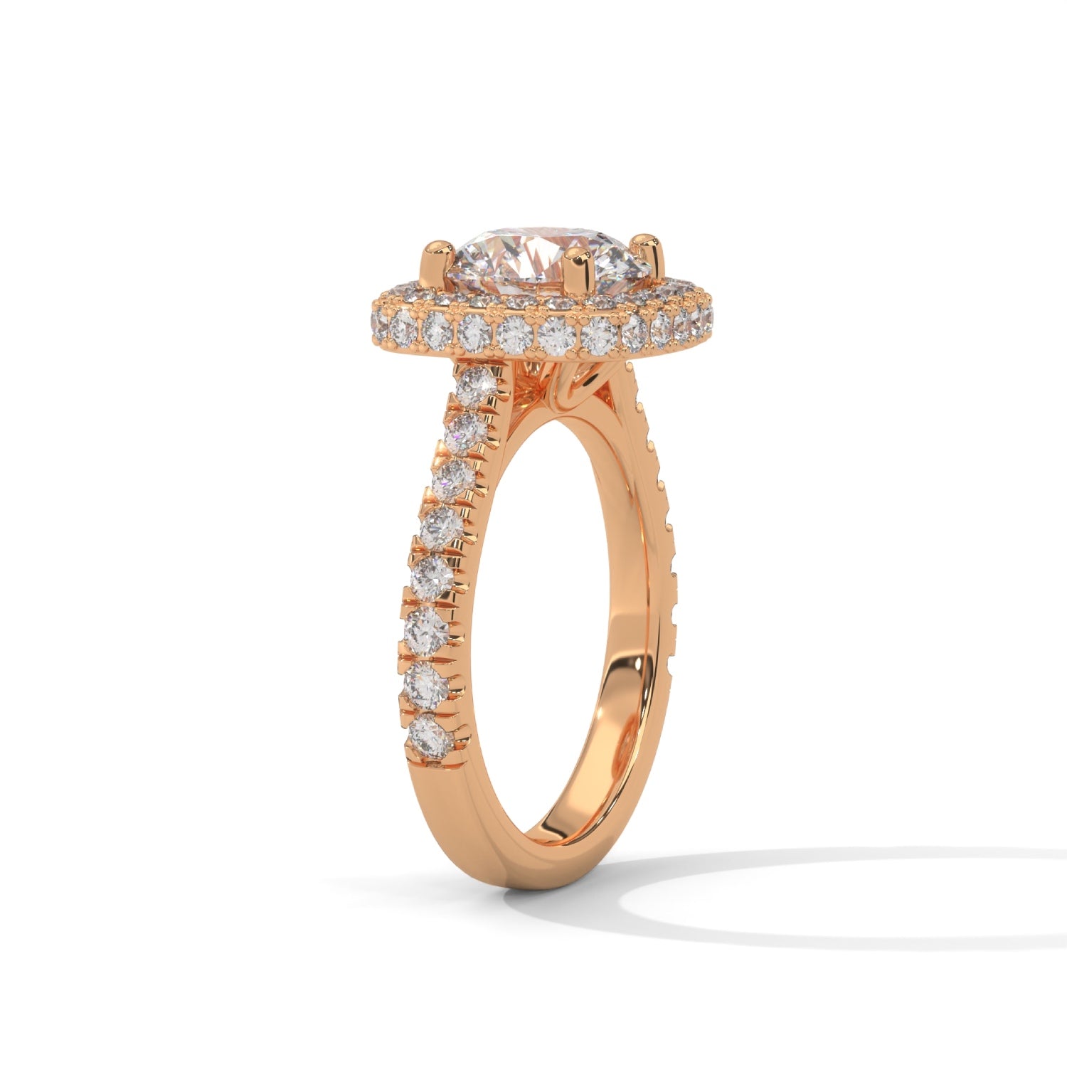 Round Brilliant Cut Lab-Grown Diamond Cushion Halo Engagement Ring in Rose Gold