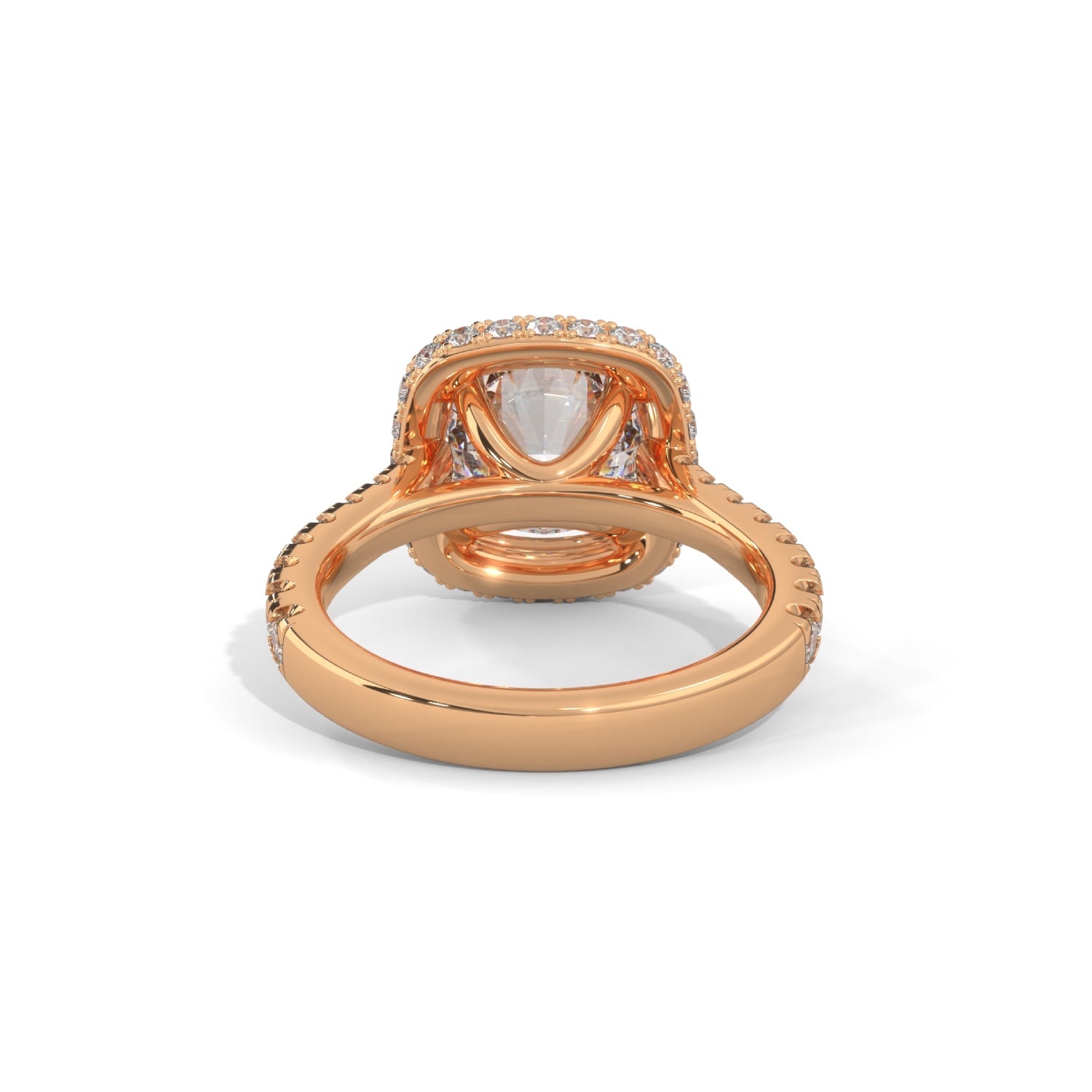 Round Brilliant Cut Lab-Grown Diamond Cushion Halo Engagement Ring in Rose Gold