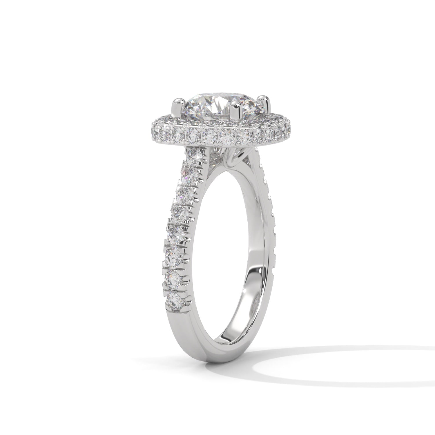Round Brilliant Cut Lab-Grown Diamond Cushion Halo Engagement Ring in White Gold