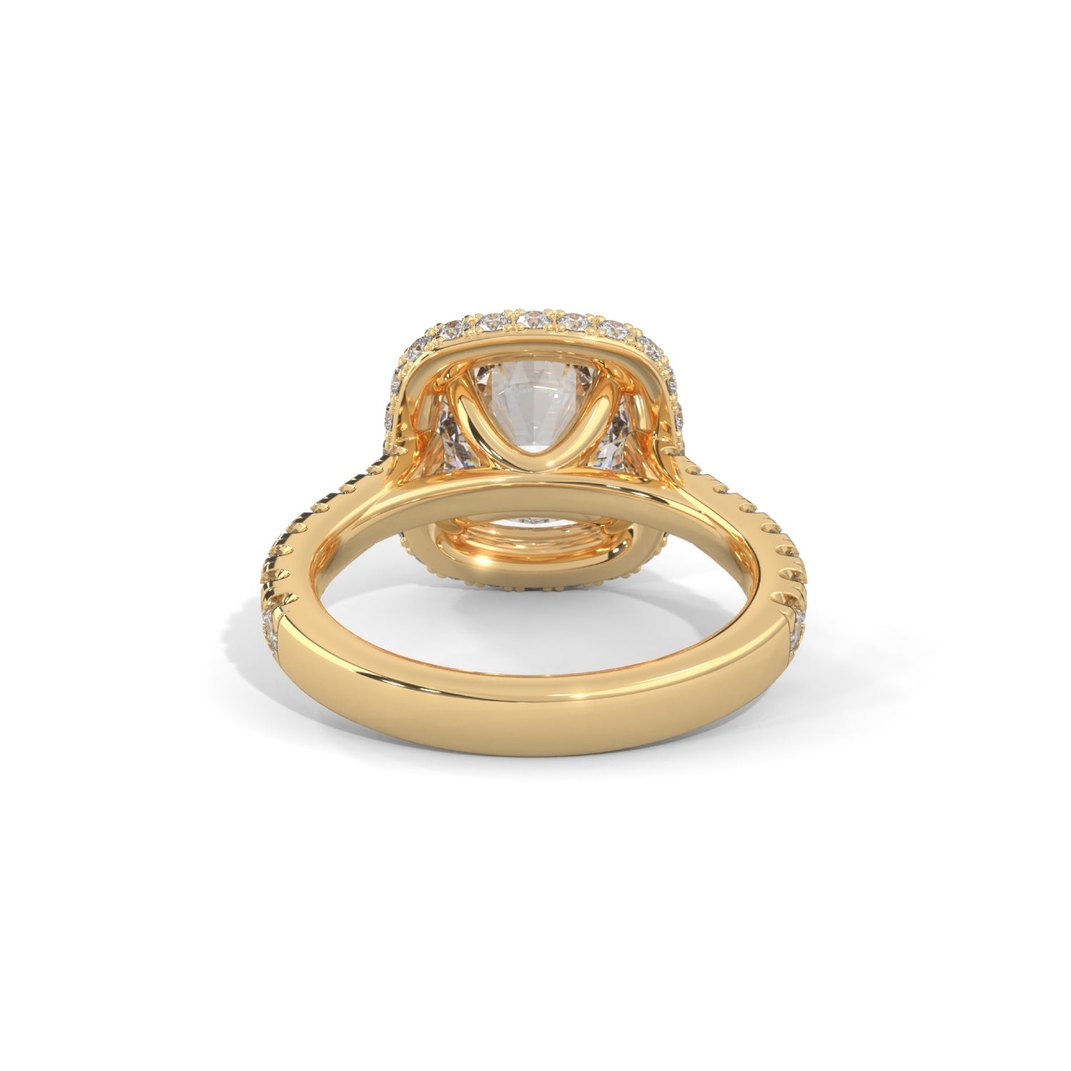 Round Brilliant Cut Lab-Grown Diamond Cushion Halo Engagement Ring in Yellow Gold