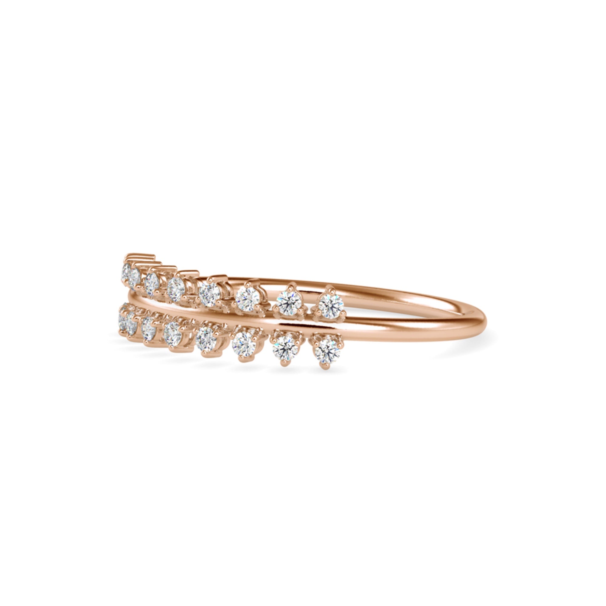Round Brilliant Cut Lab-Grown Diamond Double Row Stackable Ring in Rose Gold