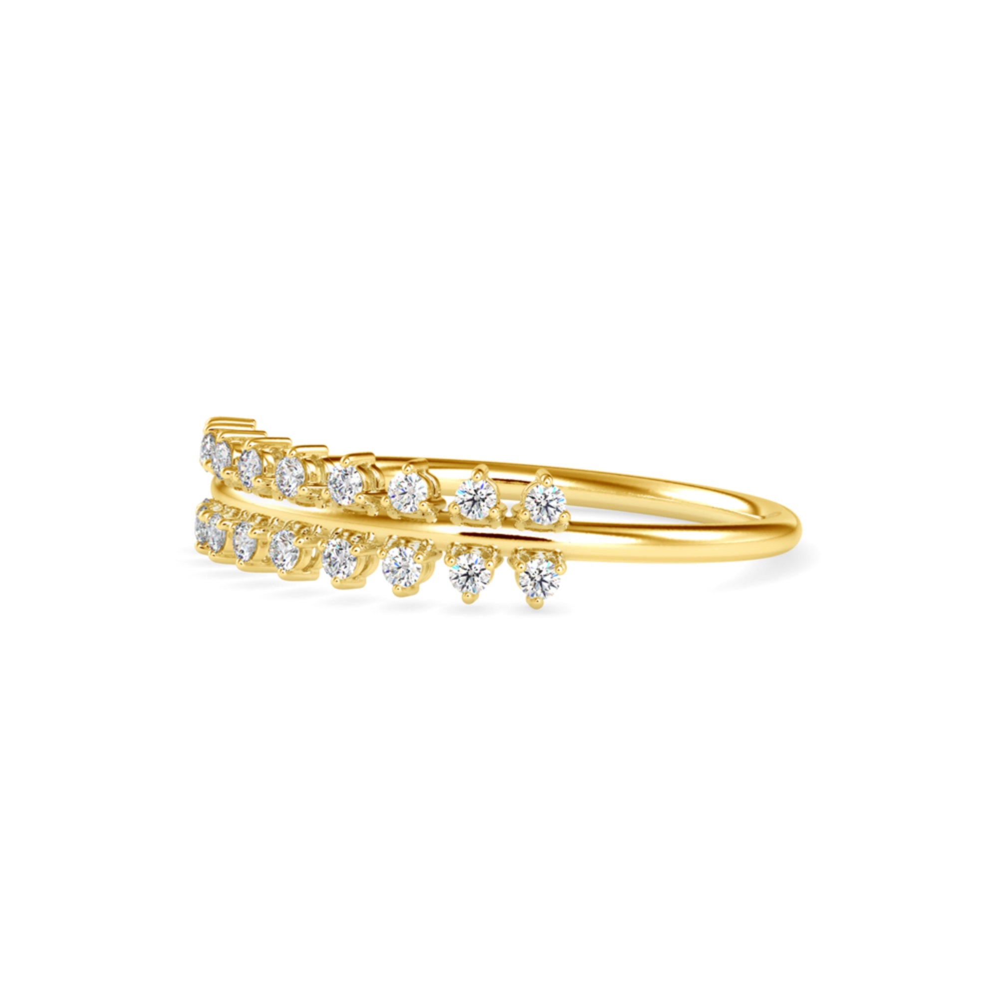 Round Brilliant Cut Lab-Grown Diamond Double Row Stackable Ring in Yellow Gold